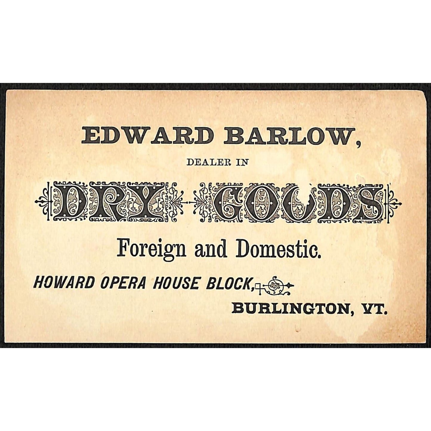 John English Needles / Edward Barlow Dry Goods Victorian Trade Card Exaggerated