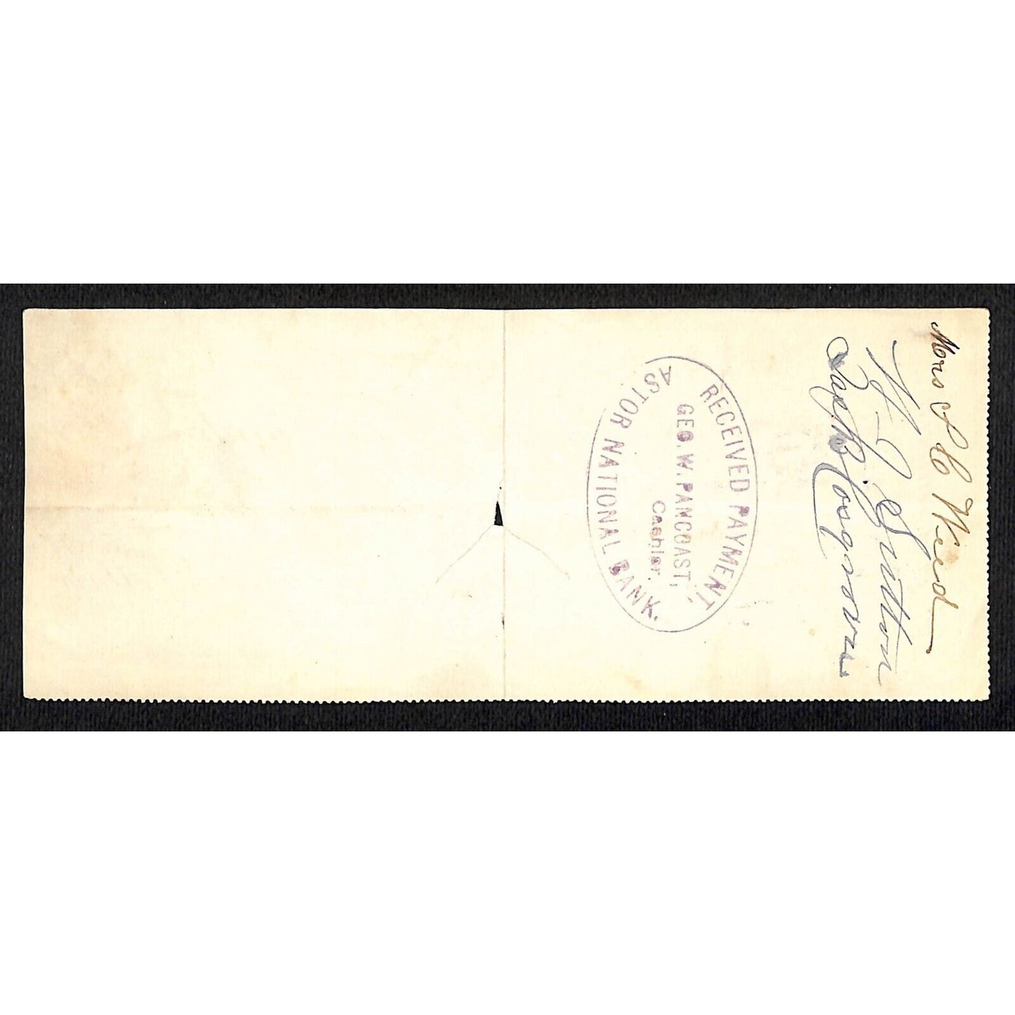 1900 Wells Fargo & Co Bank 63 Broadway NYC Check #83 w/ Rev Stamp S.C. Weed