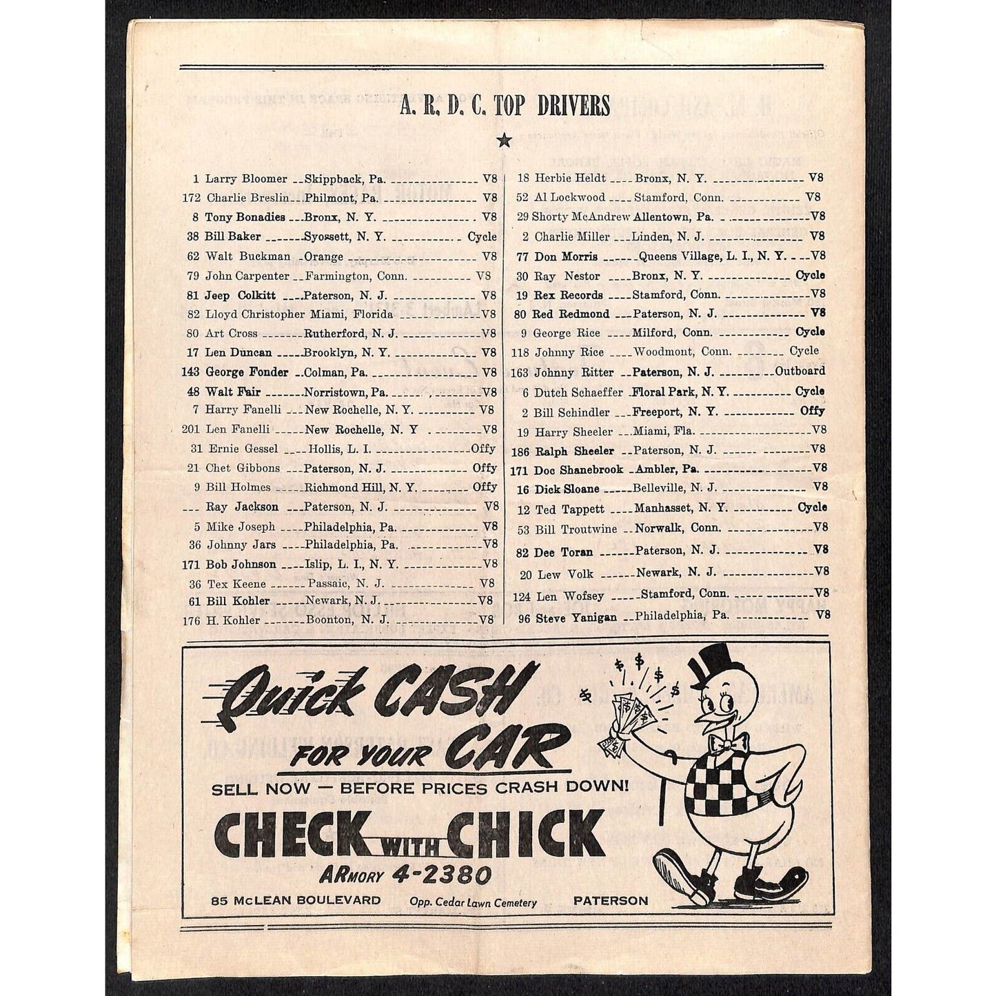 Hinchliffe Stadium Midget Auto Races 9/3/1946 Program Hans Koehler 4pp Scarce
