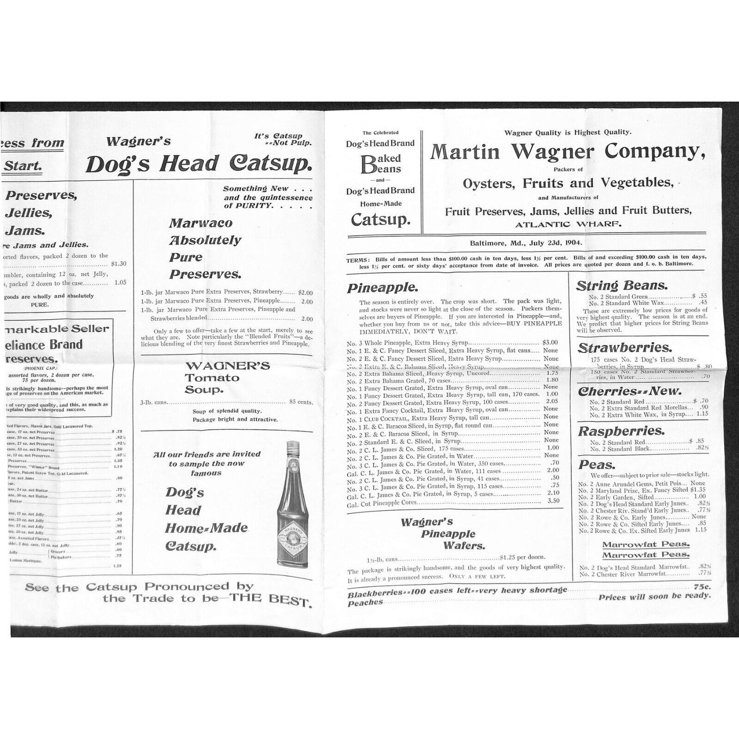 Martin Wagner Co. Atlantic Wharf 1904 Oysters Fruits Vegetables Price Sheet VGC