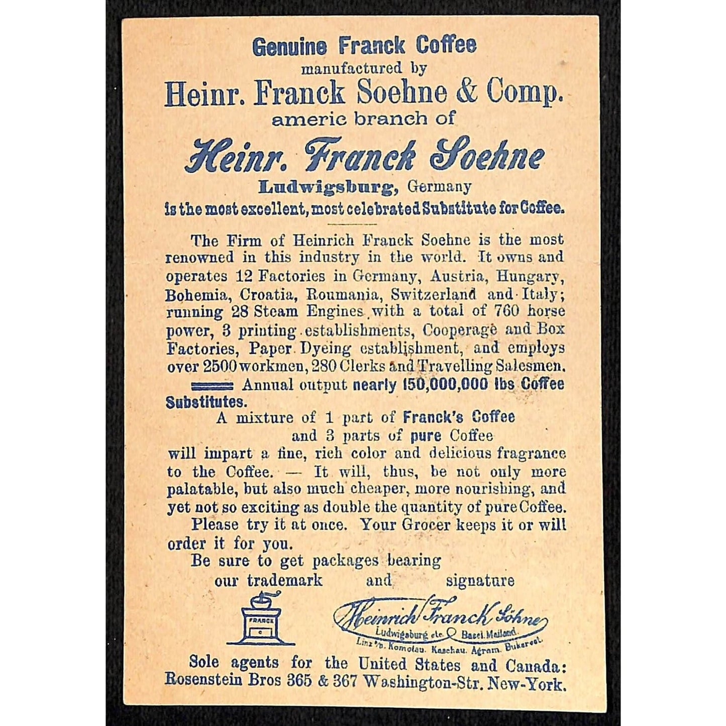Heinr. Franck Soehne & Co. Victorian Trade Card Couple Chat Over Coffee