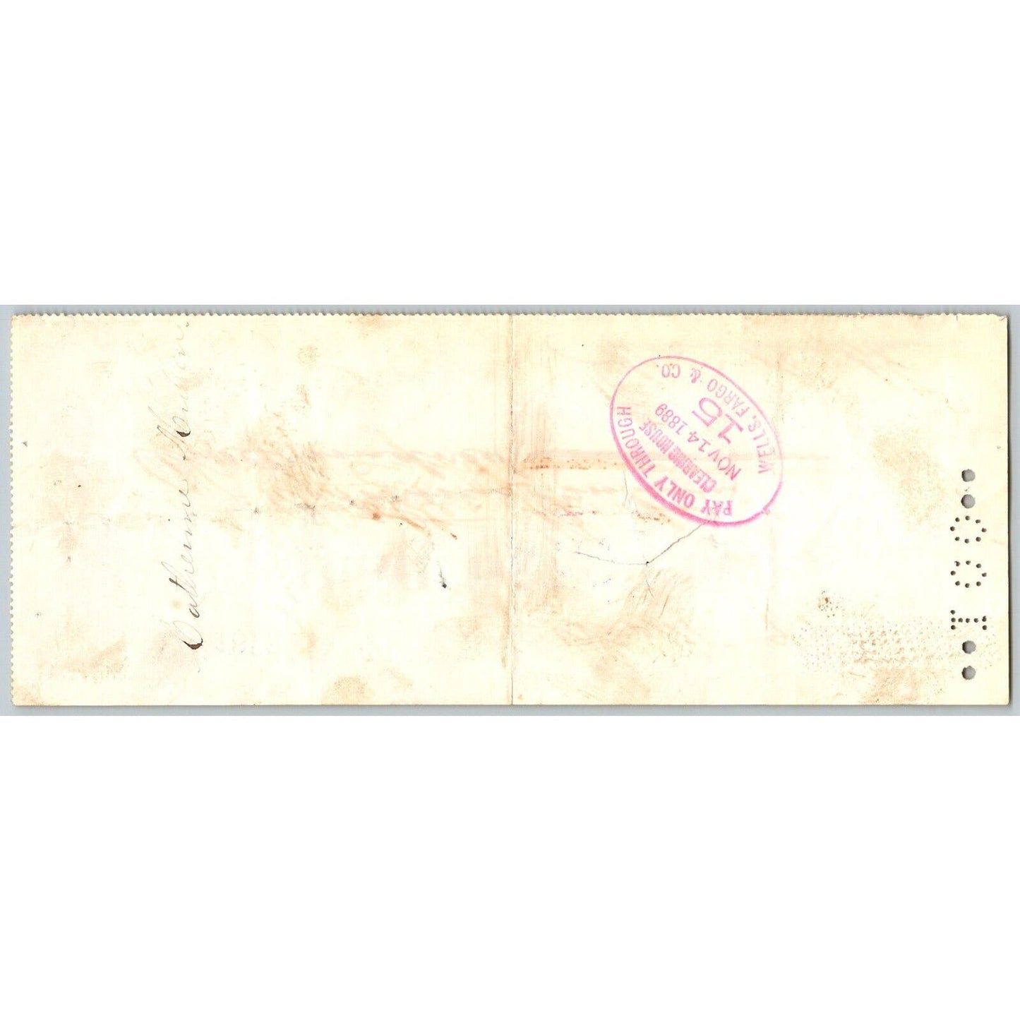 Bank of La Porte Check Catherine Mullin ? 1889 Mining Vignette #18261