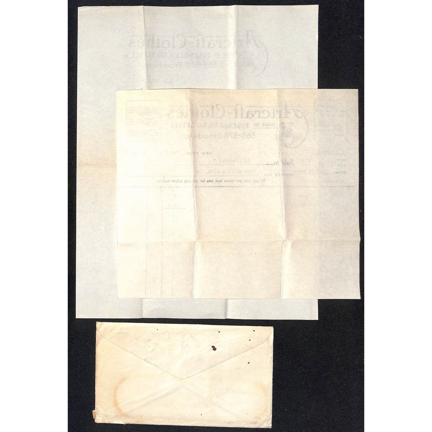 Artcraft Clothes Eisenberg & Settel Broadway NYC 1925 Billhead Letterhead Cover