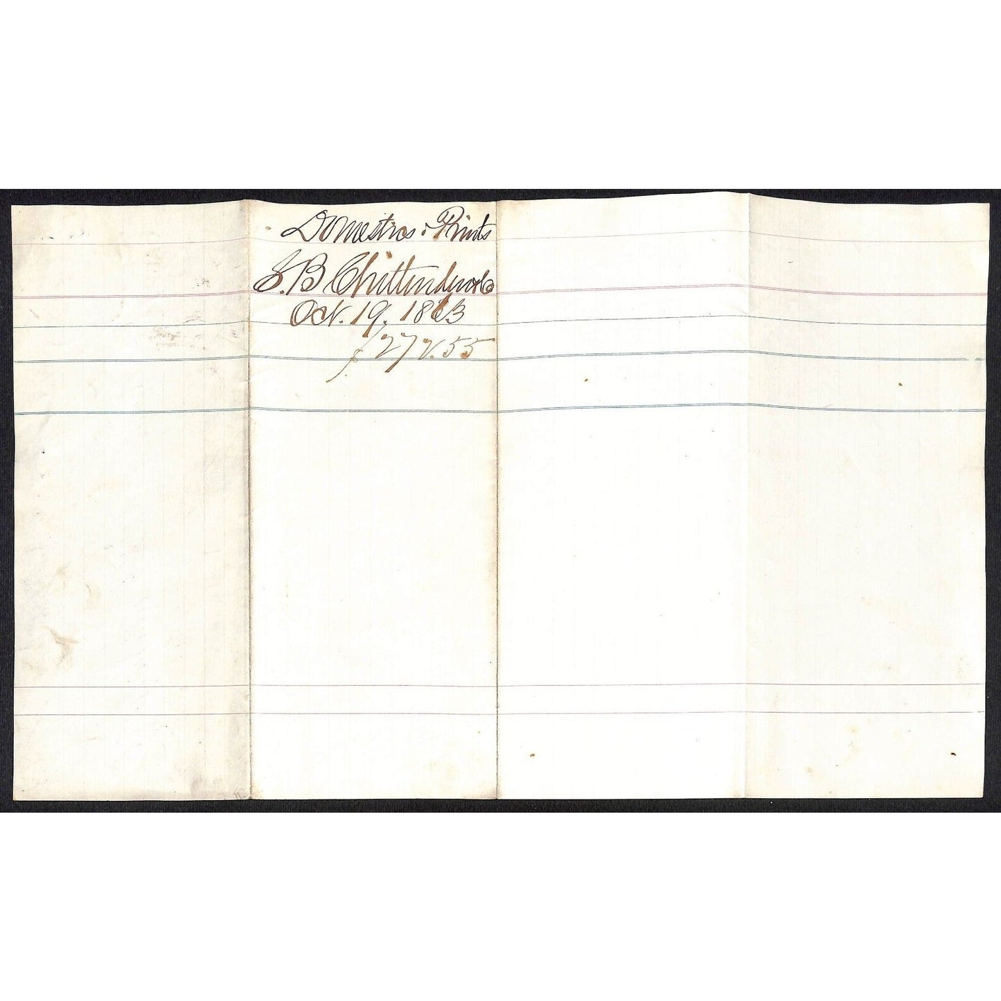 L.B. Chittenden & Co. Hosiery Broadway NYC 1863 J.J. Cover* Long Billhead VGC