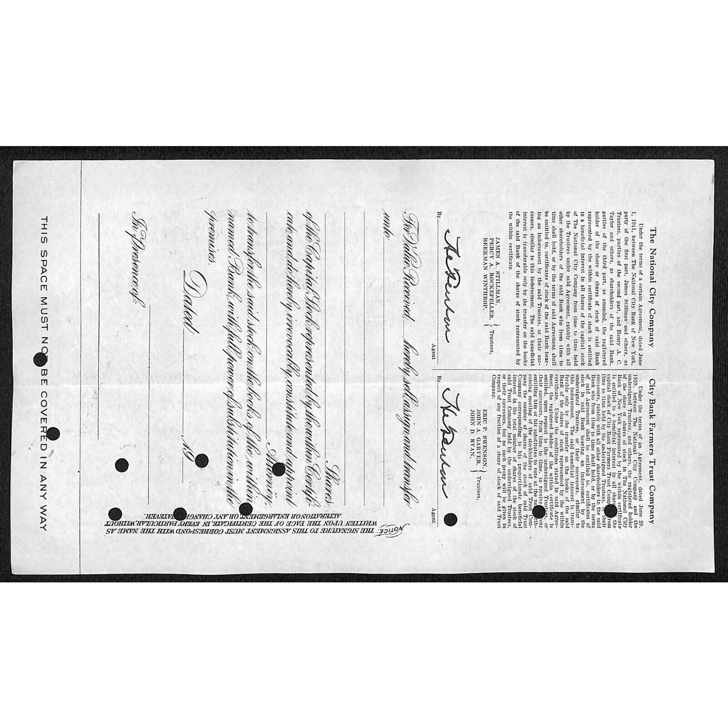 National City Bank of New York 1929 Stock Certificate to How Rose Troster