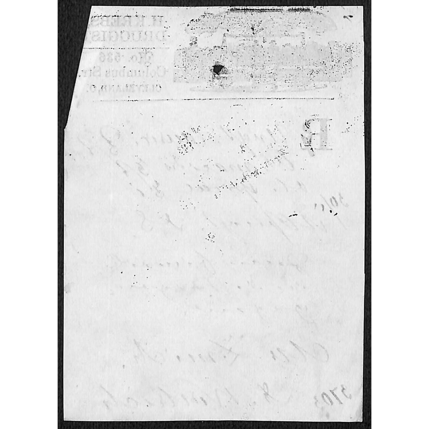 H. Krebs, Druggist Columbus St. Cleveland c1870's* Prescription #3703