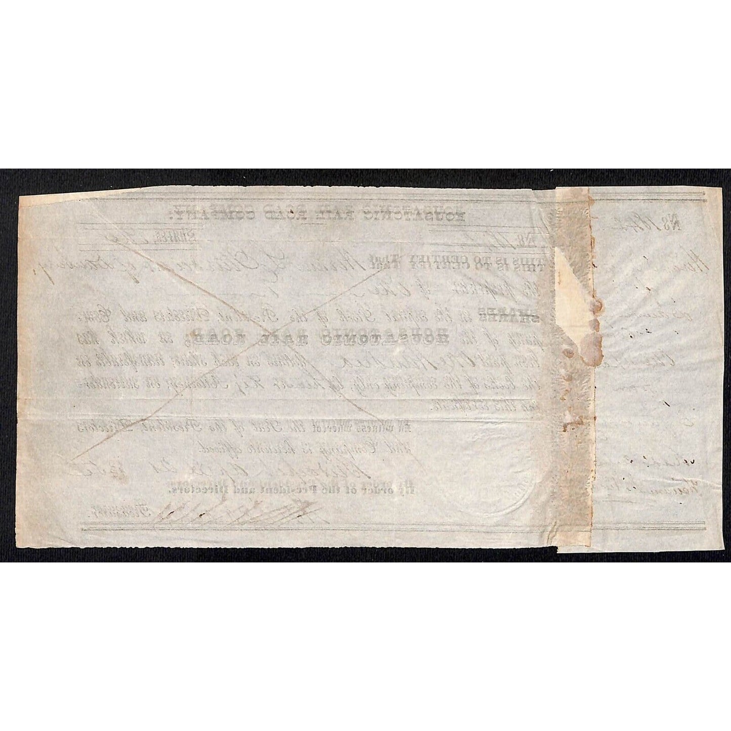 Housatonic Rail Road (CT) 1854 Stock Certificate Hiram ??? of Danbury #1842