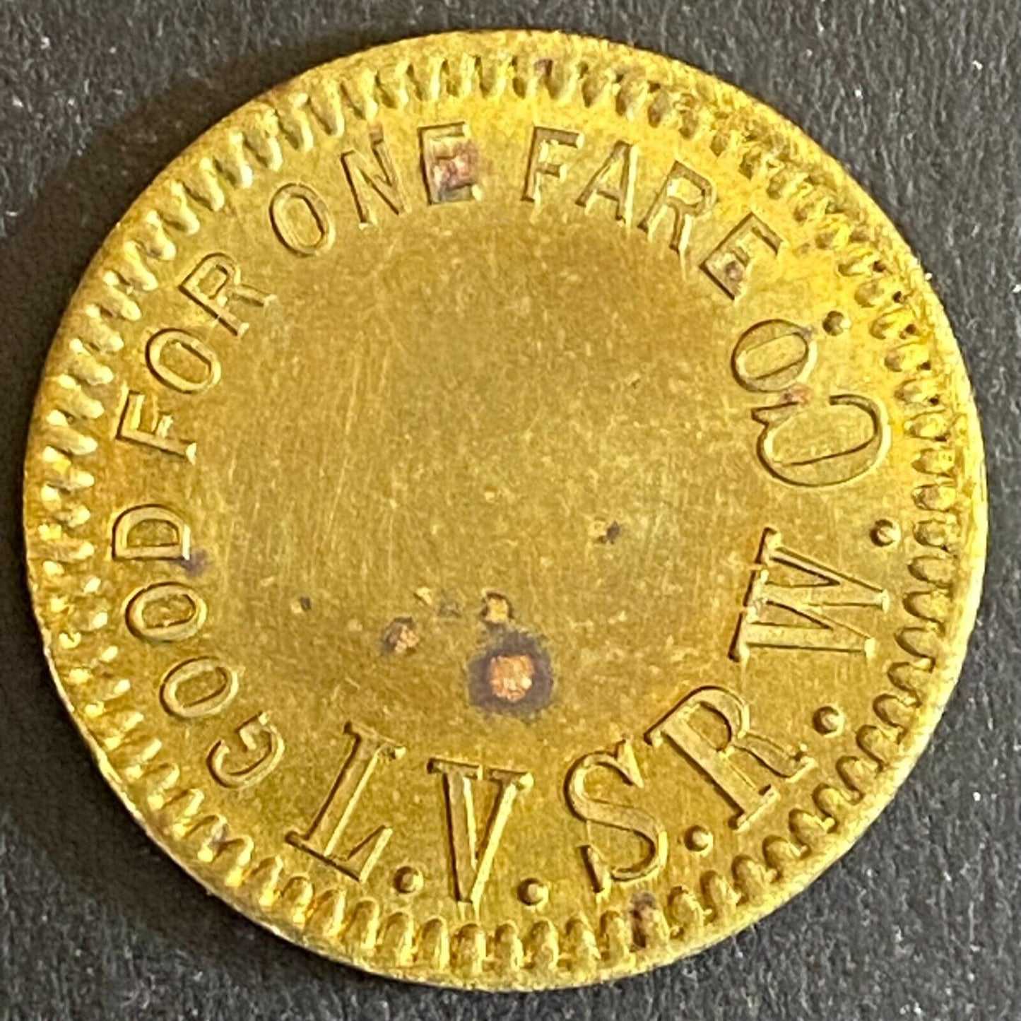 L.V.S.R.W. Co. (Las Vegas, NM) G/F One Fare Token 20mm Streetcar Art Scarce (#3)