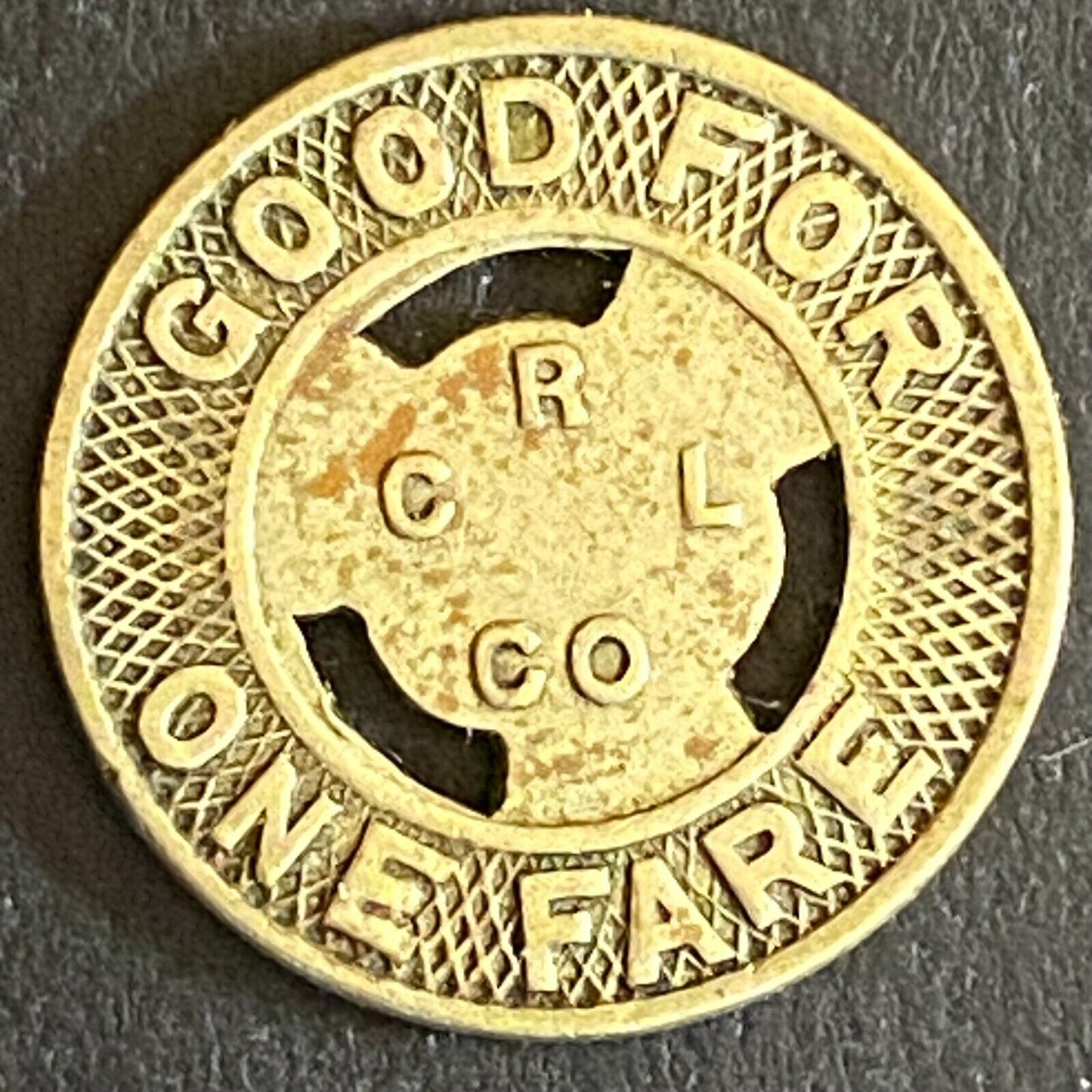 C.R. & L. Lines (New Britain, CT) G/F One Fare Transit Token 16mm (#1)
