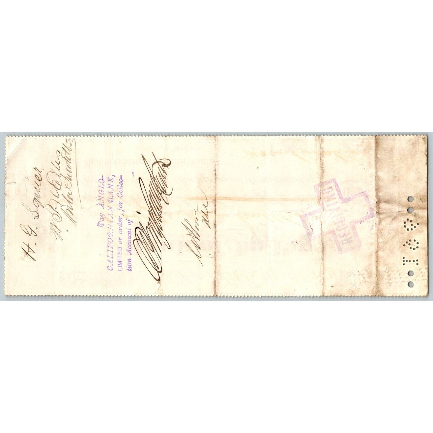 Bank of La Porte Check Herman Squier 1884 Mining Vignette #13108