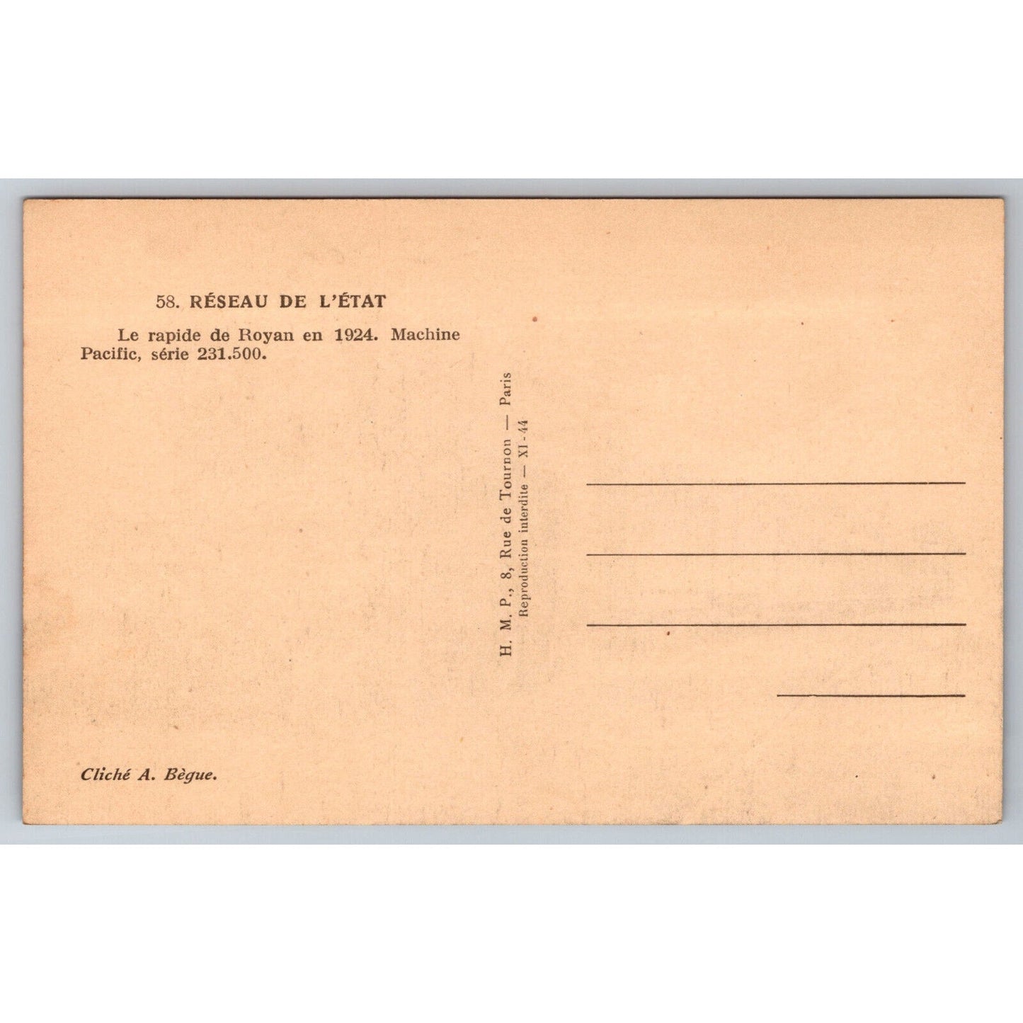 French Railroad RPPC* Postcard Machine Pacific Series 231.500 1924 H.M.P.