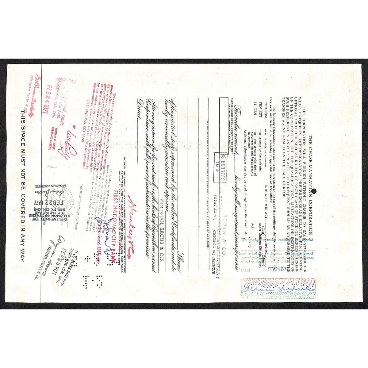 Chase Manhattan Corp Dec 1 1970 Stock Certificate Hurley & Co VGC Early Logo*