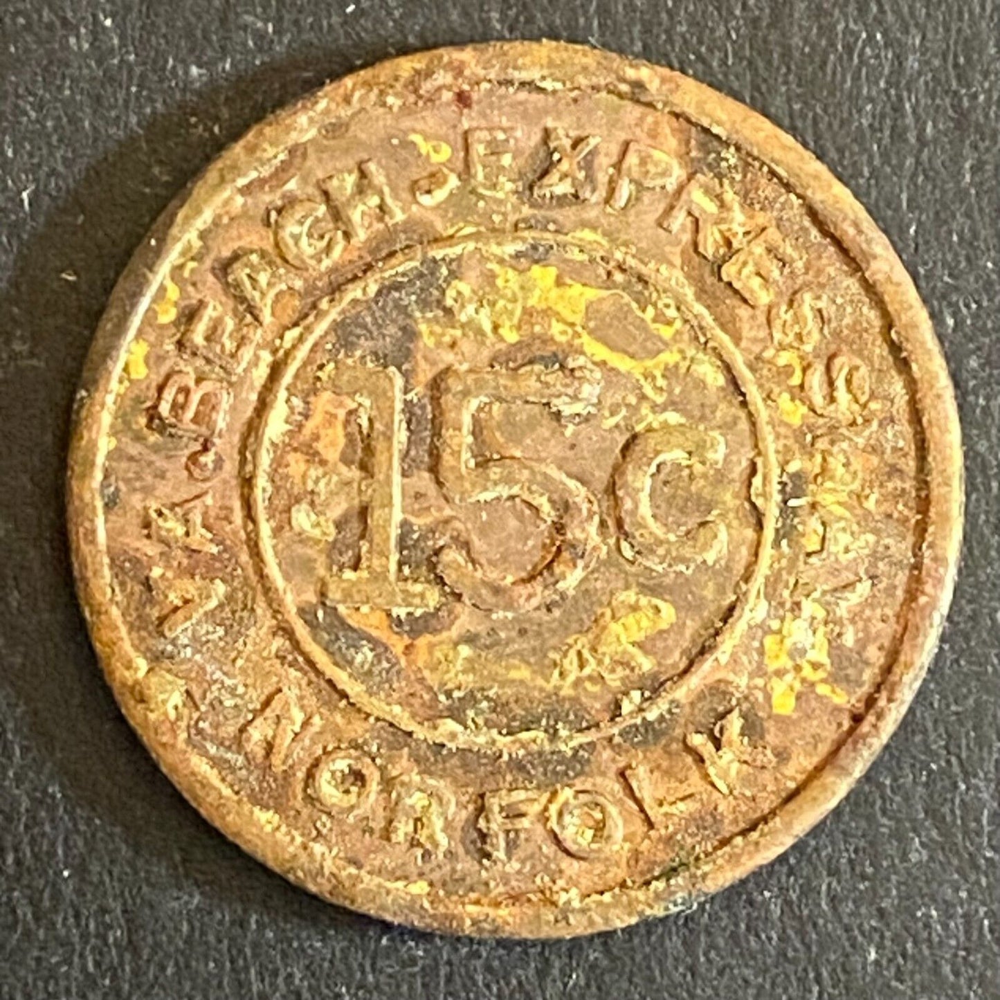 VA. Beach Expressway Norfolk Virginia Brass 15¢ Transit Token 20mm