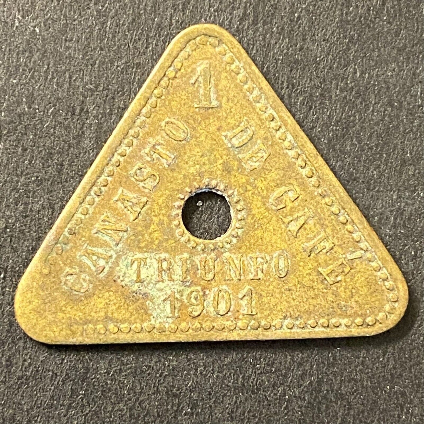 Triunfo Mexican Coffee Plantation Token 1901 Canasto Cafe "1" 26mm (#7)