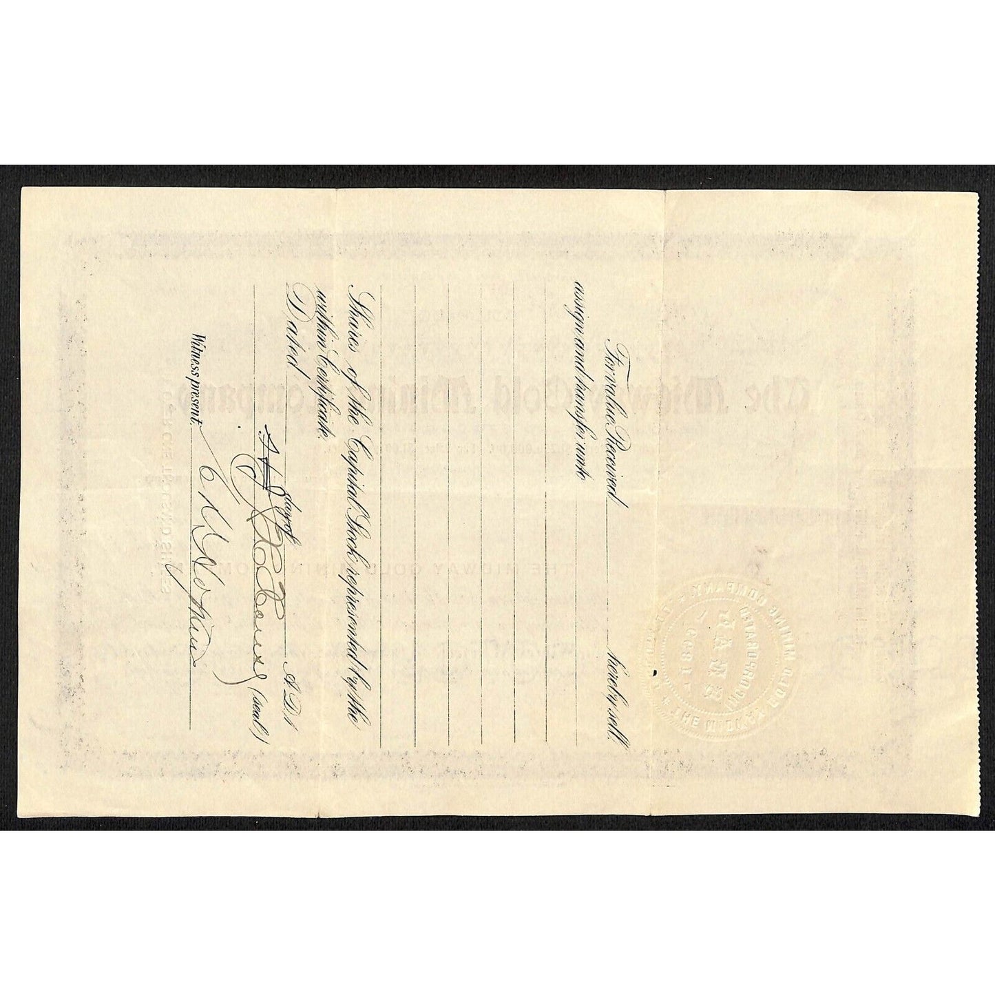 Midway Gold Mining Co. 1905 Stock Certificate w/ Warren Woods Sig. #2353