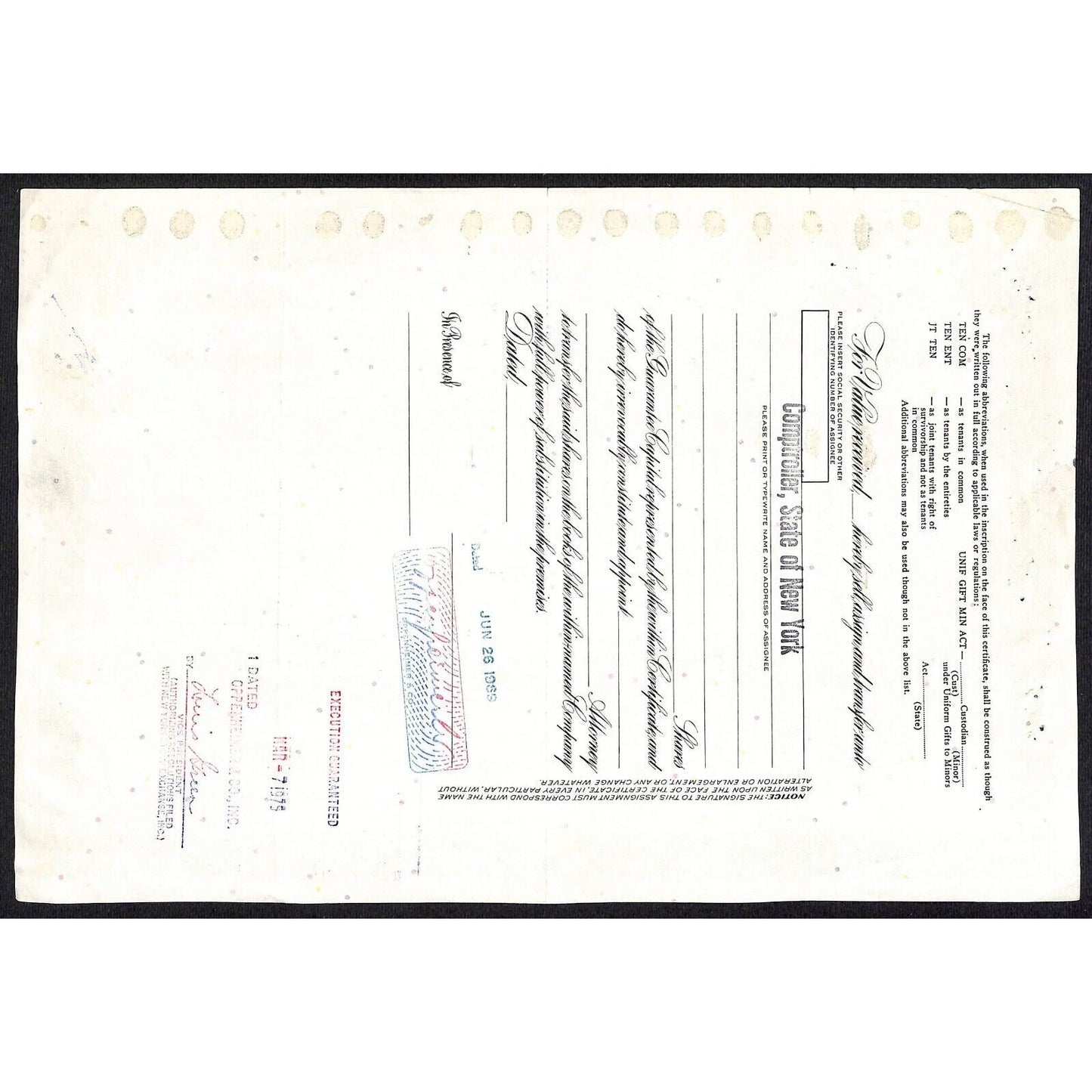 Manhattan Life Insurance Co. 1969 Stock Certificate Native American Portrait