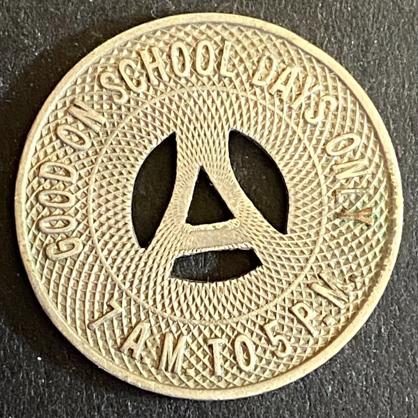 Albuquerque Bus Co. "Good on School Days Only" Token 23mm Hanging "A" (#8)