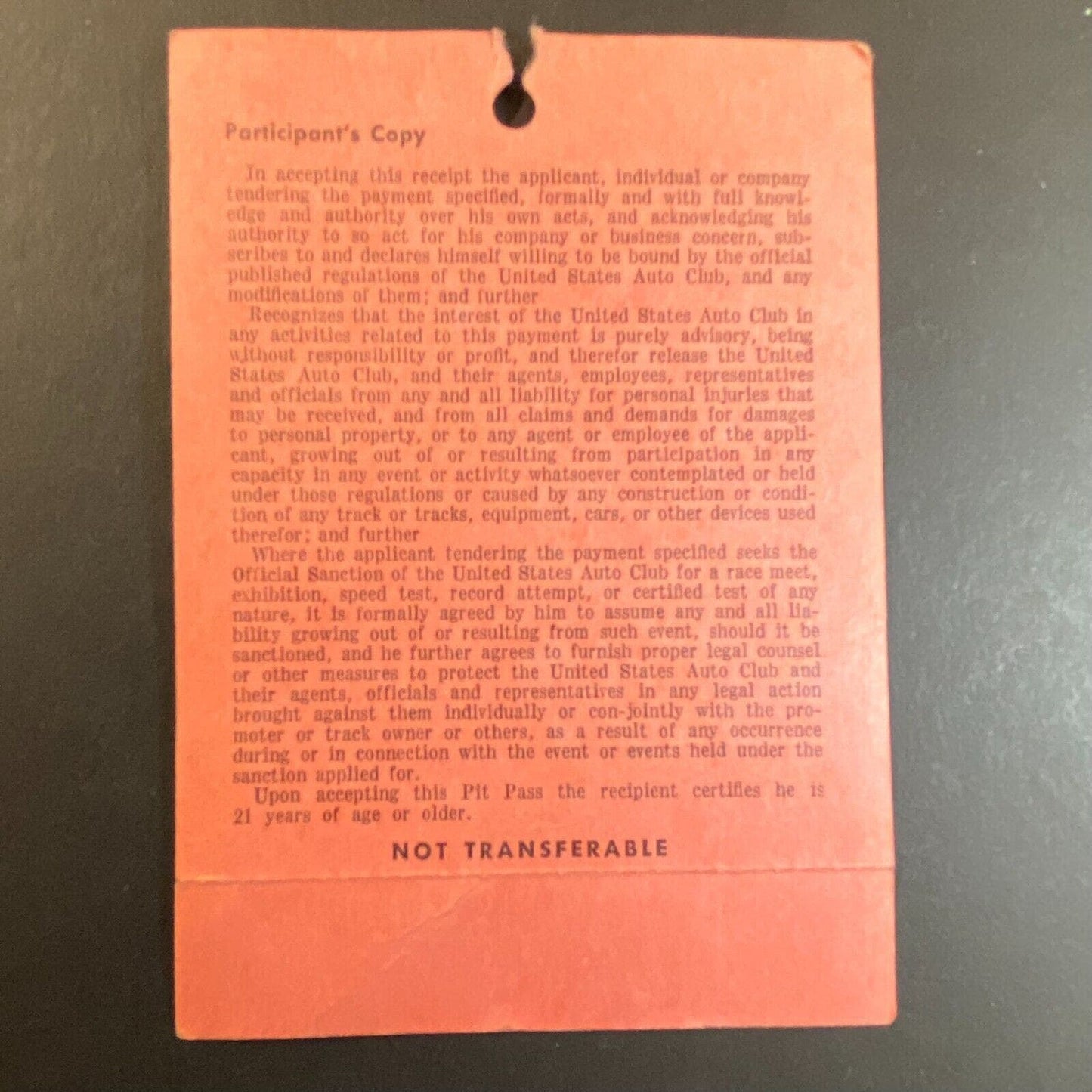 USAC 1959 Springfield 8/22 Stan Worley 1959 Pit Pass w/ Gateman Stub Scarce
