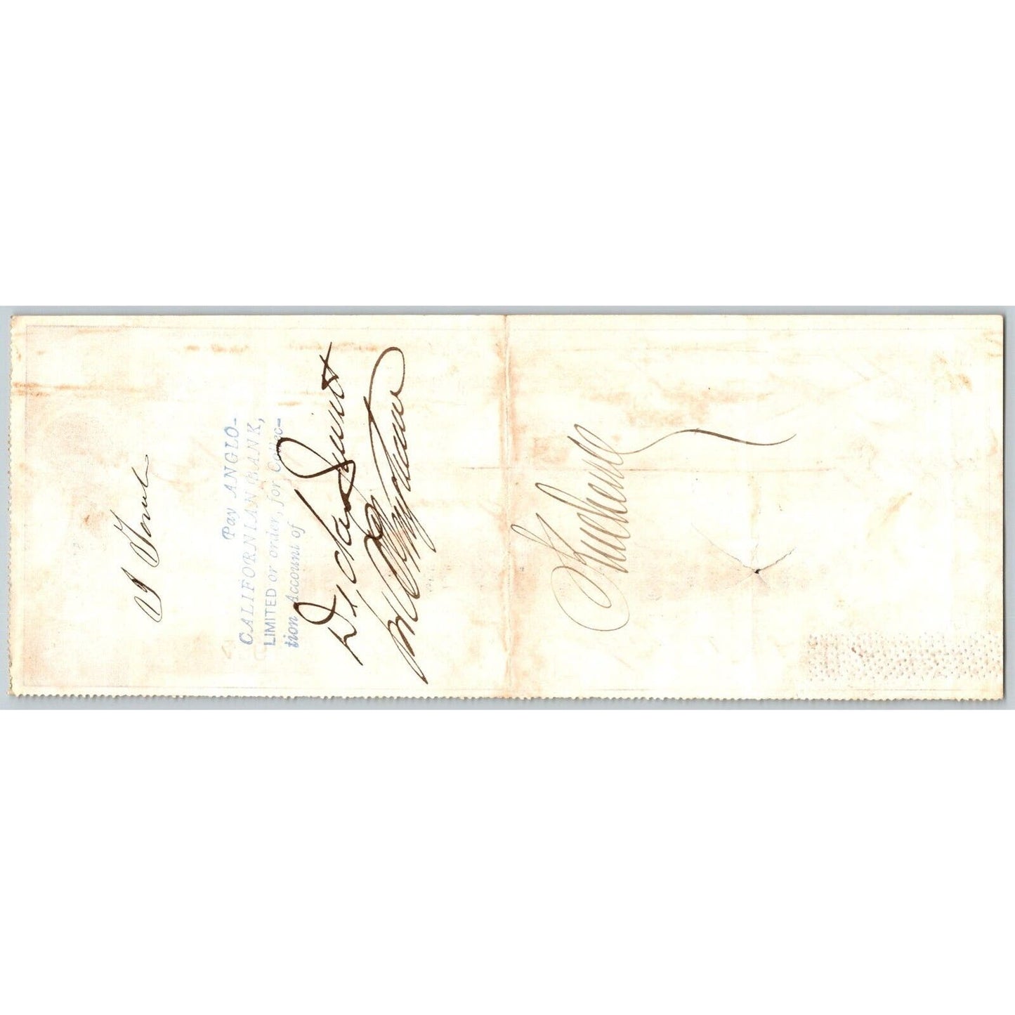 Bank of La Porte Check 1878 Mining Vignette RN-G1 Rev Stamp 4364