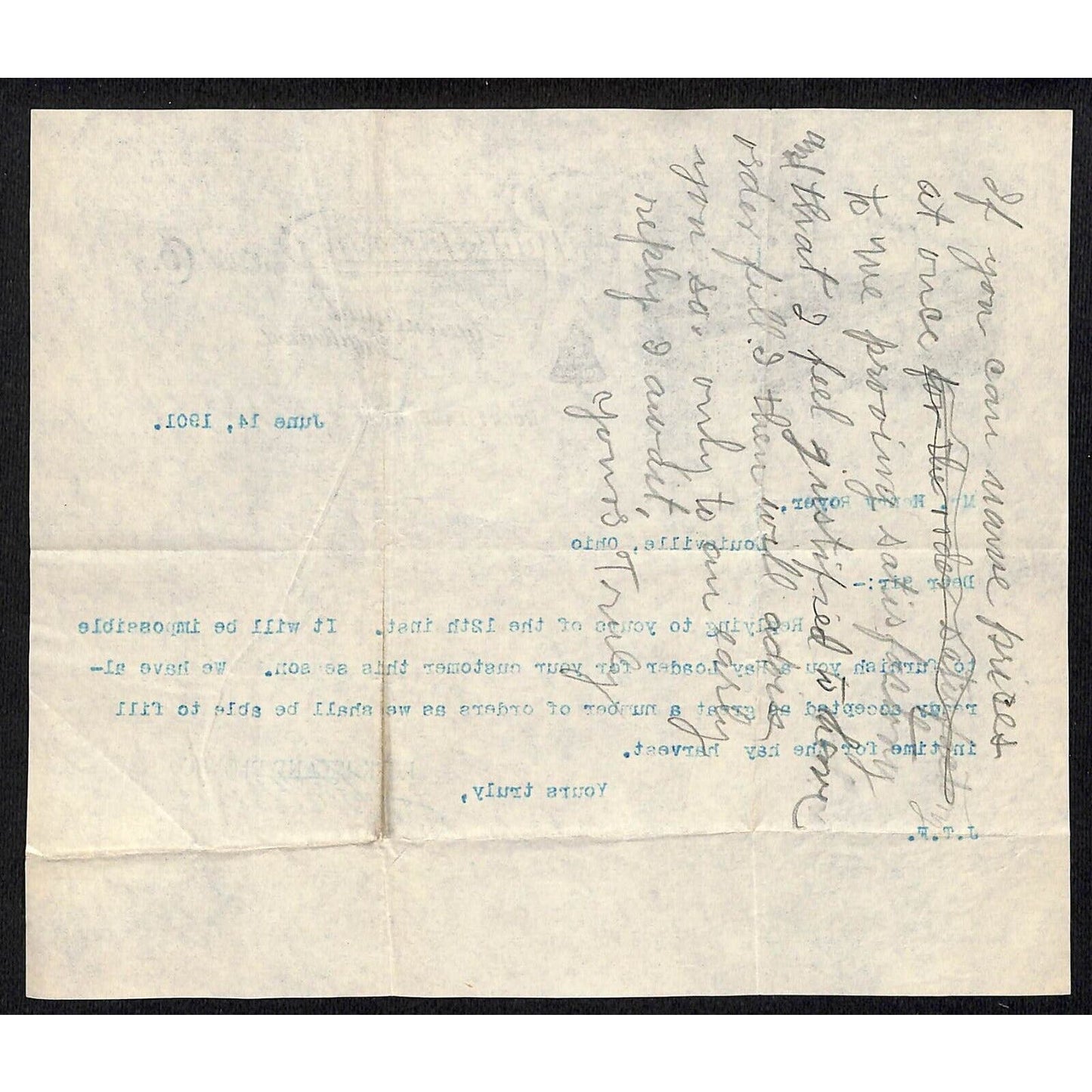 Rock Island Plow Co. Illinois 1901 Letterhead Bell System / Vignette