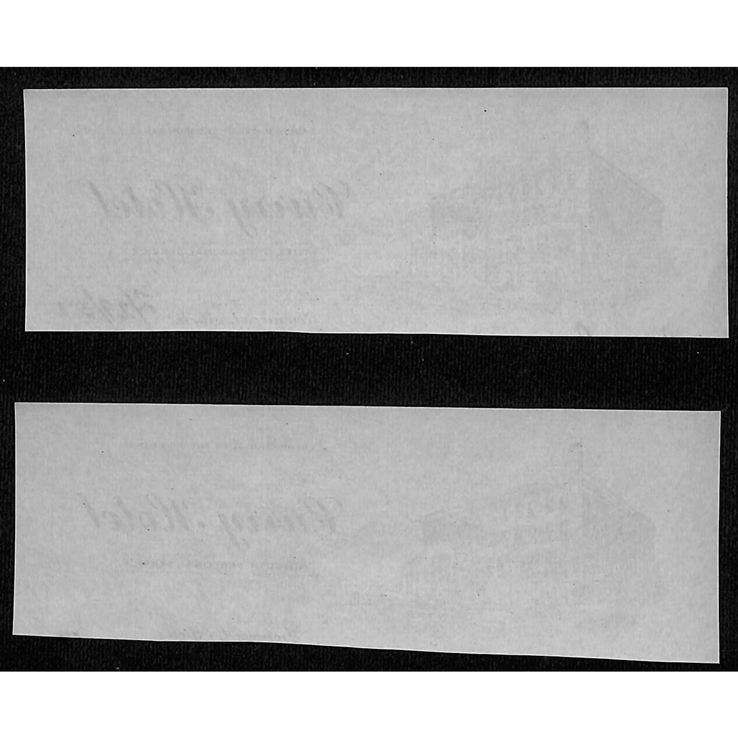2 Cut 1937 Curry Hotel Ironwood, MI Stationary Headers w/ Vignette 2" x 6"
