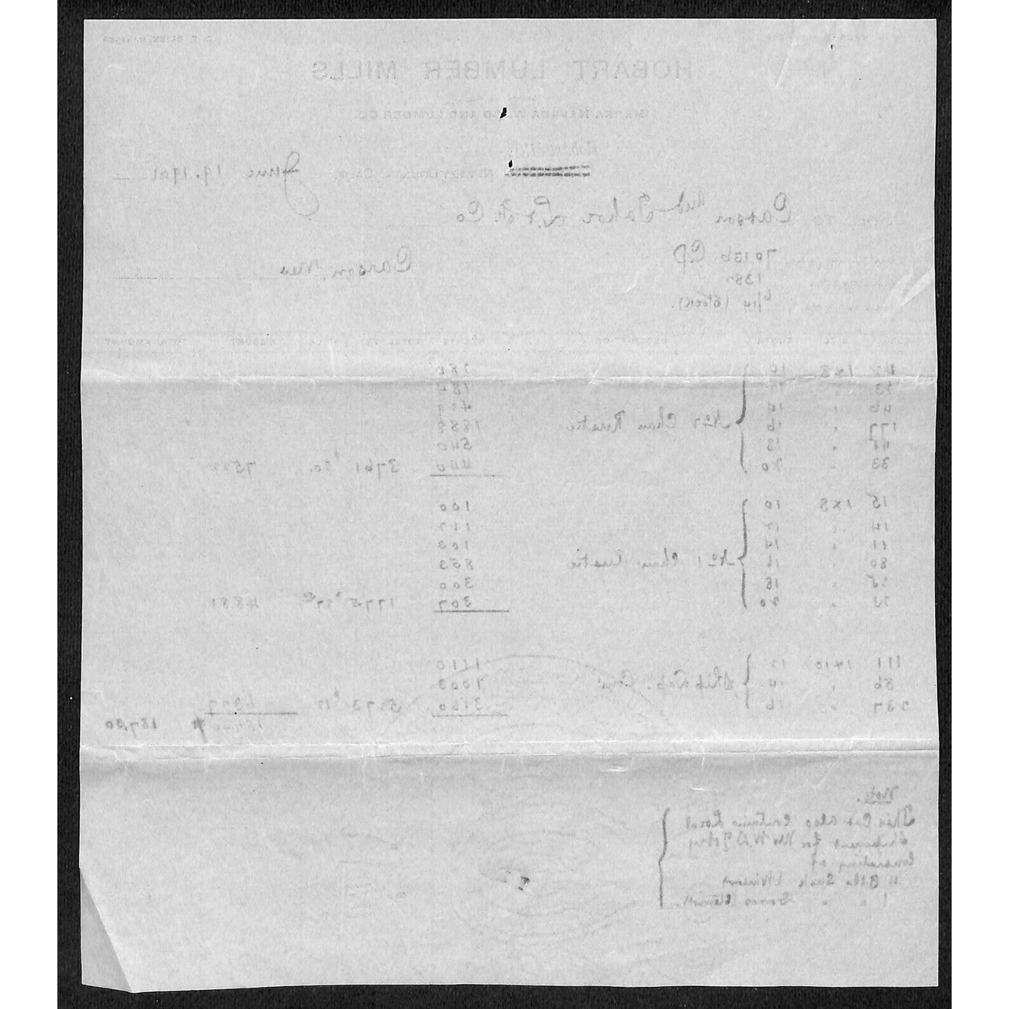 Hobart Lumber Mills Overton / Hobart Mills, CA* 1901 Letterhead VGC