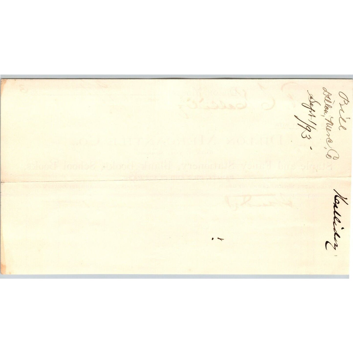 Dillon MT Dillon Mercantile Co. Stationary Books 1893 Billhead - R.C. Halliday*