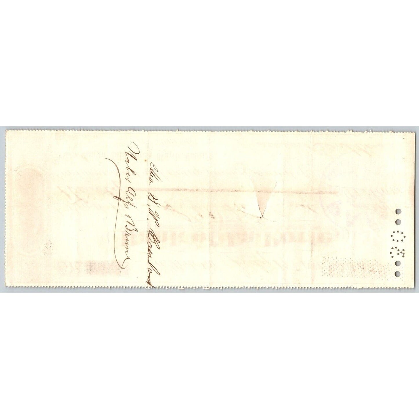 Bank of La Porte Check Mrs. G.W. Howland 1882 Mining Vignette RN-G1 Rev Stamp
