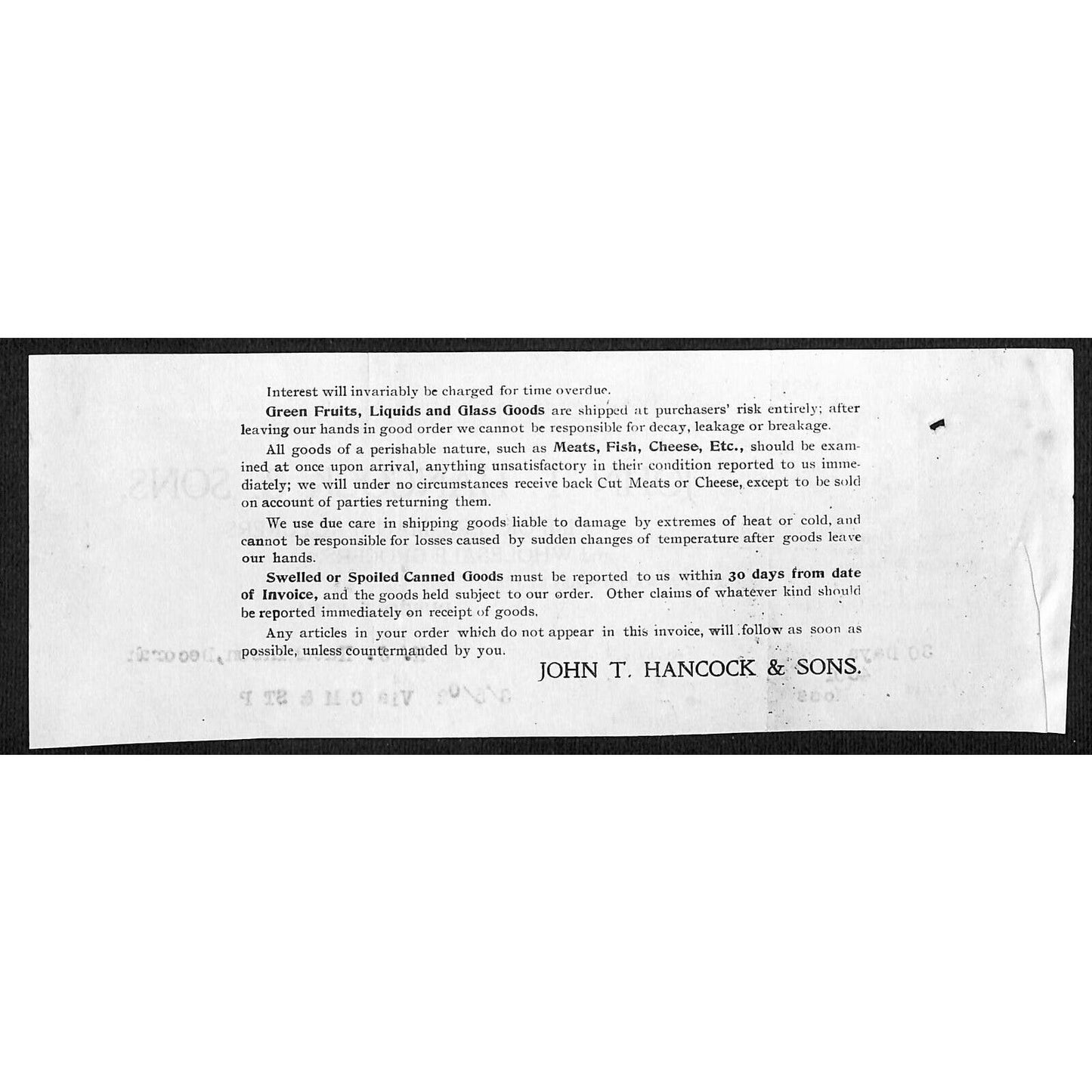 John T Hancock & Sons Dubuque Grocers Hutchinson Decorah* 3/5 1902 Cut Billhead