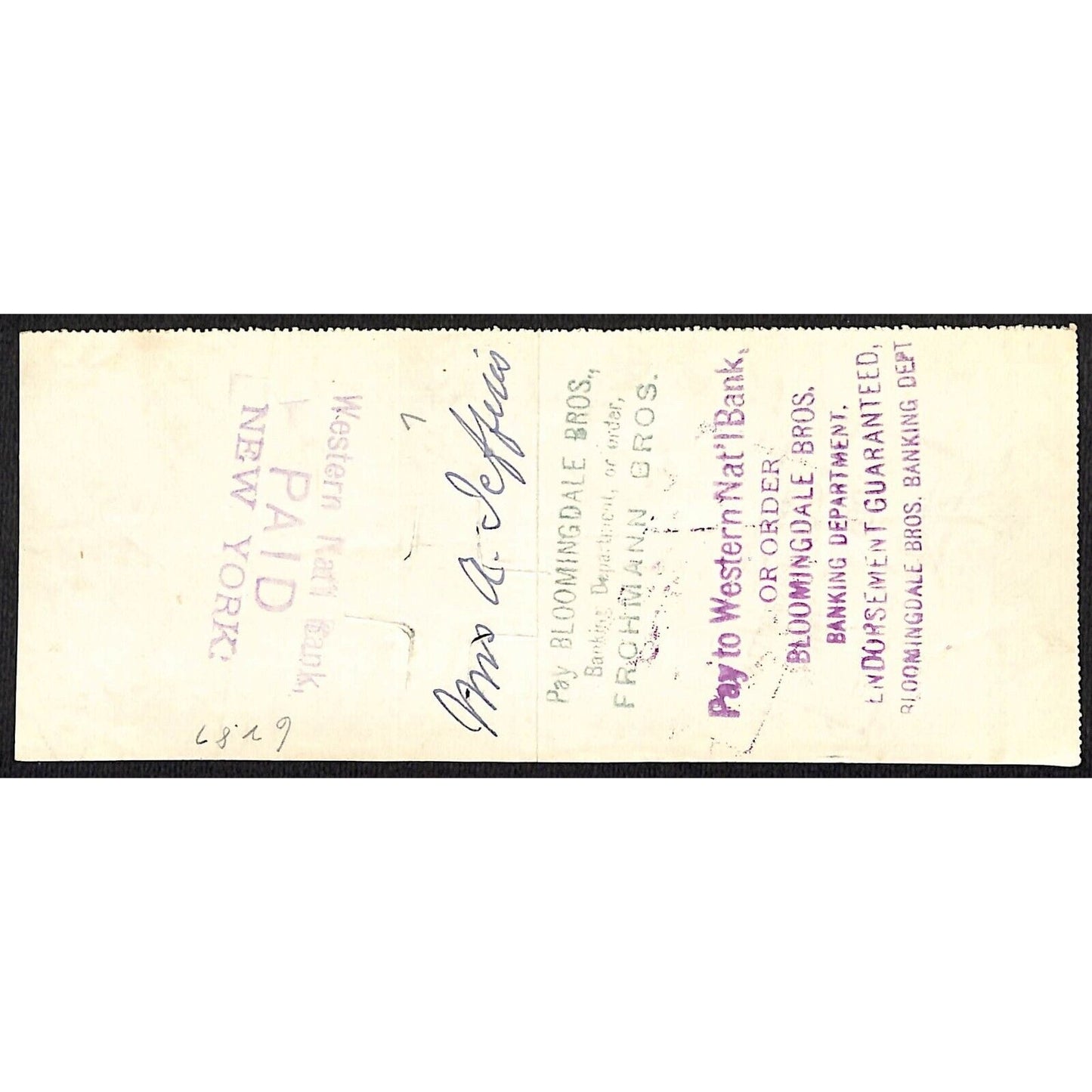 1901 Wells Fargo & Co Bank 63 Broadway NYC Check to A. Jefferies $7