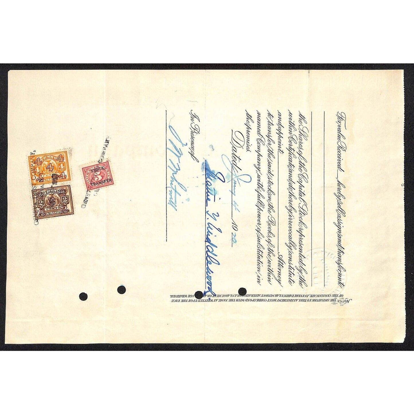 Geneva Trust Company NY 1919 Stock Certificate to Mattie T. Middlewood #101