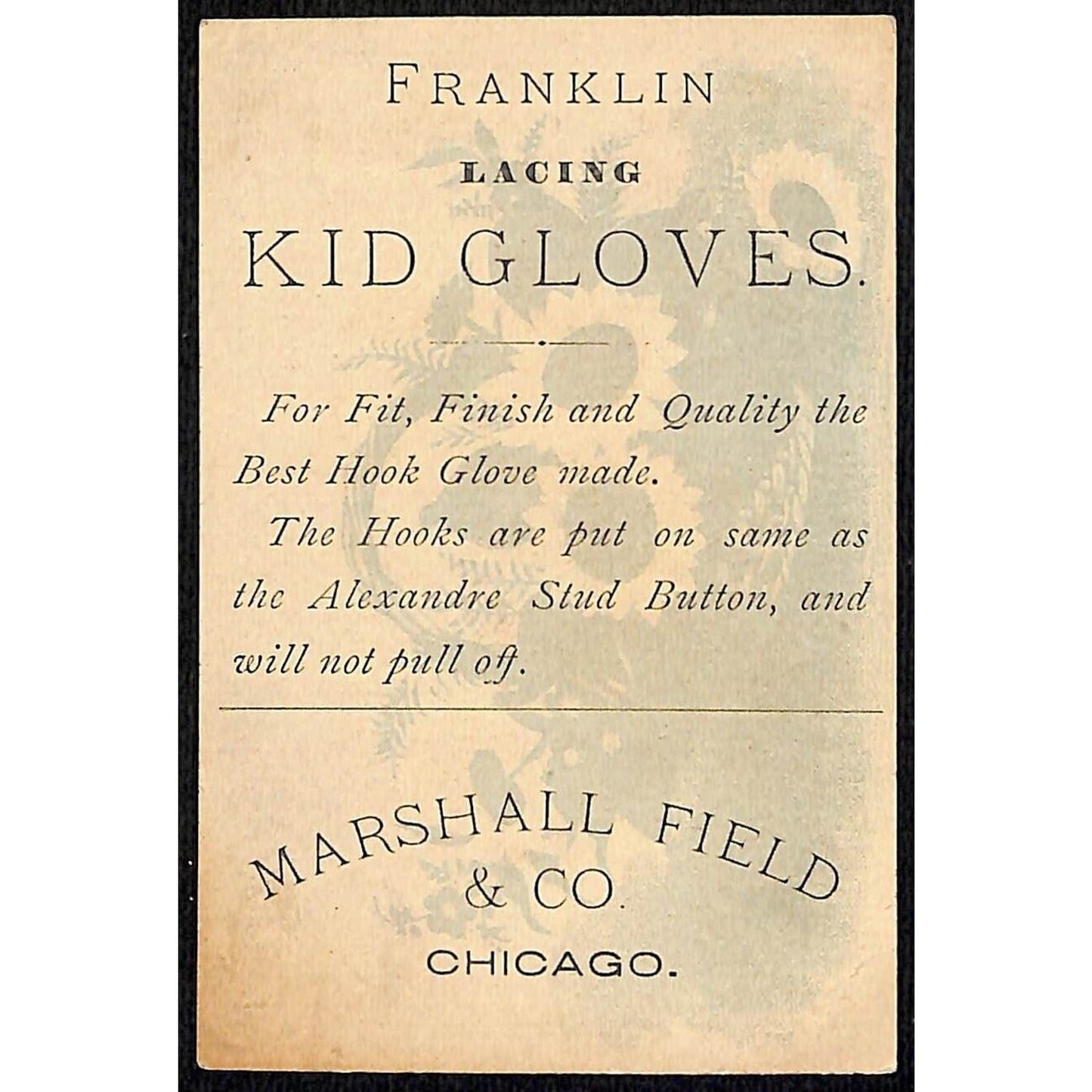 Franklin Lacing Kid Gloves Marshall Field Chicago Victorian Trade Card Sunflower