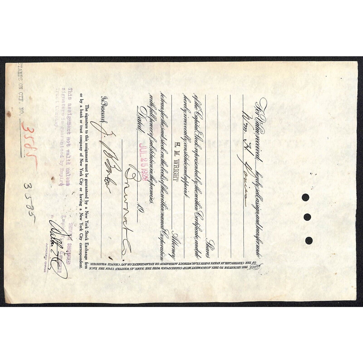 City of New York Insurance Co. NY 1929 Stock Certificate to Bosworth & Co