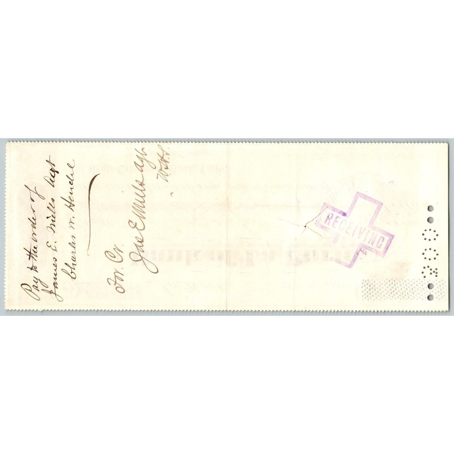 Bank of La Porte Check Charles W. Hendel 1884 Mining Vignette #13171
