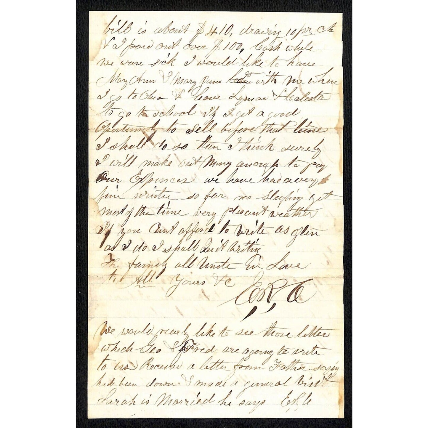 1866 Oskaloosa (State?) ALS re: Health Issues & Raising $ for Doctor