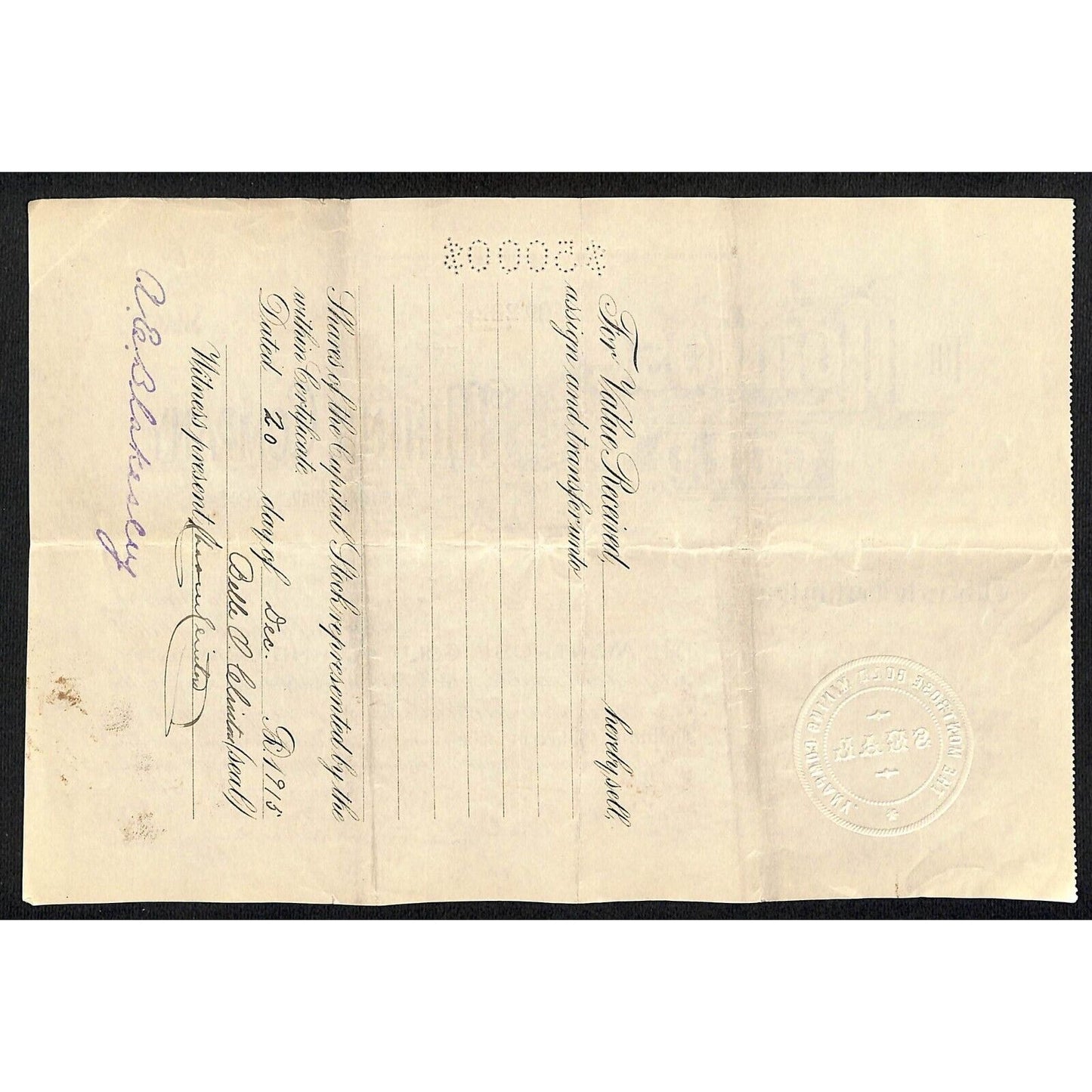 Montrose Gold Mining Co. 1900 Stock Certificate w/ Warren Woods Sig. #222