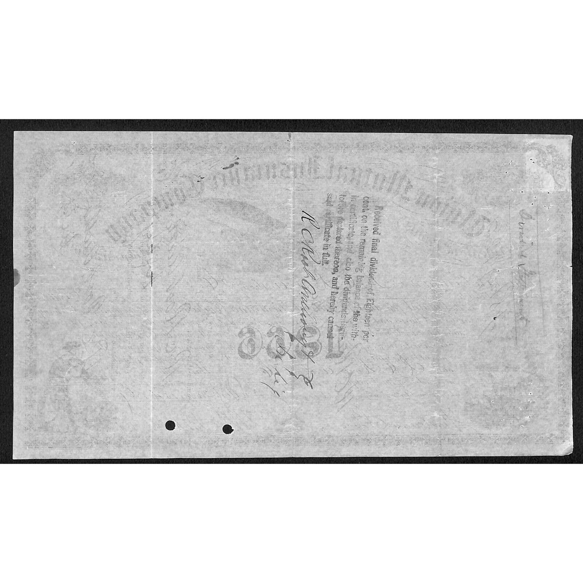 Union Mutual Insurance Co. NY 1866 Stock Certificate R.C. Root, Anthony & Co*