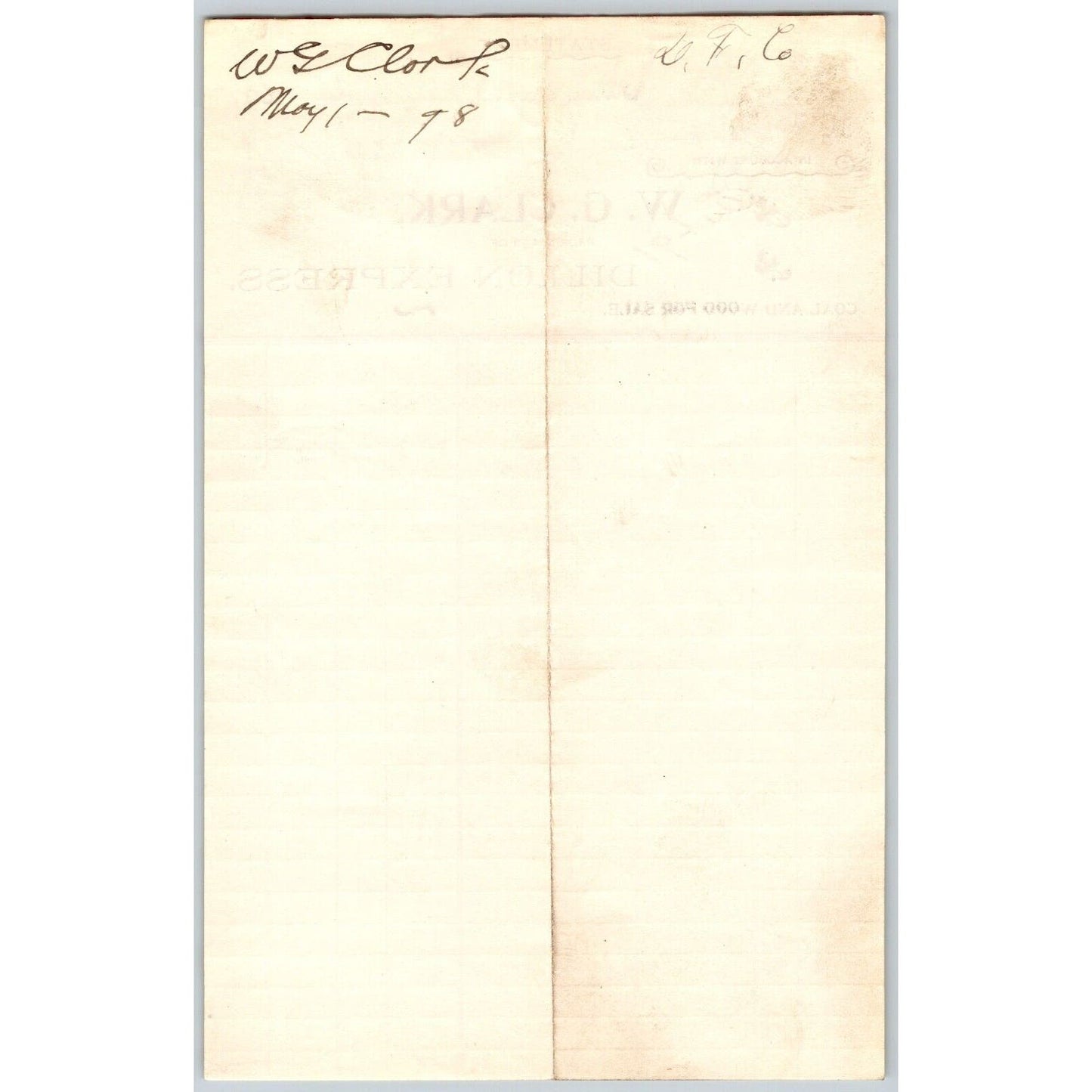 Dillon, MT W.G. Clark Dillon Express Expressman Coal & Wood Apr 1898 Billhead