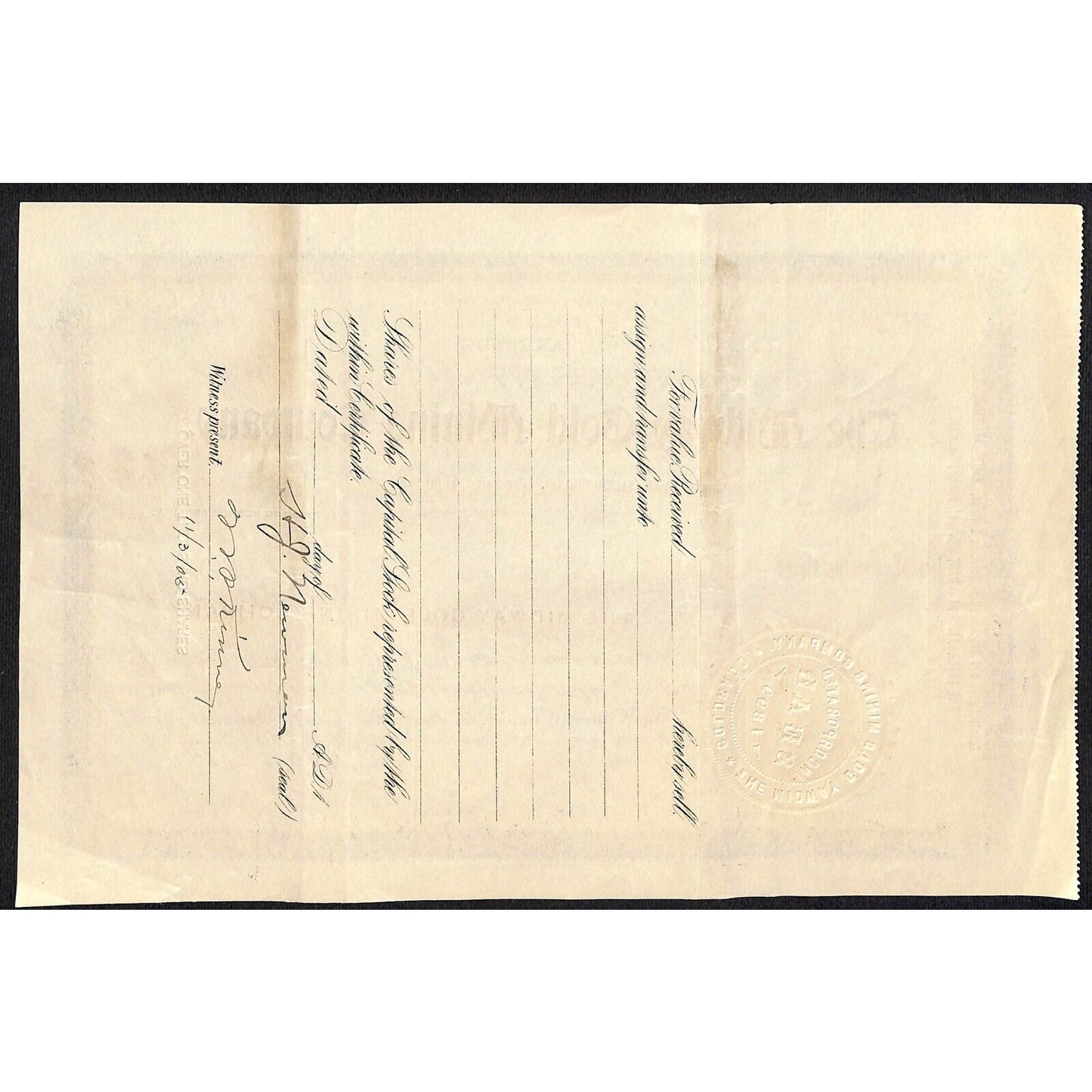 Midway Gold Mining Co. 1905 Stock Certificate w/ Warren Woods Sig. #2350