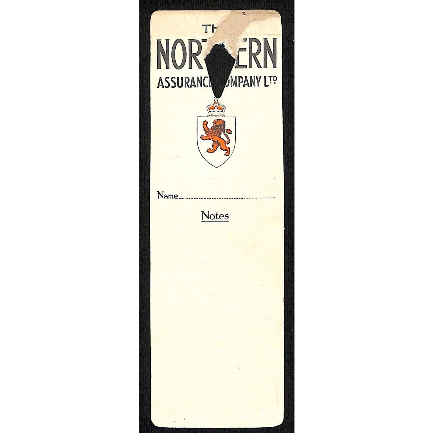 "The Northern" Assurance Co. London c1918 Trade Card / Luggage Tag ? Scarce