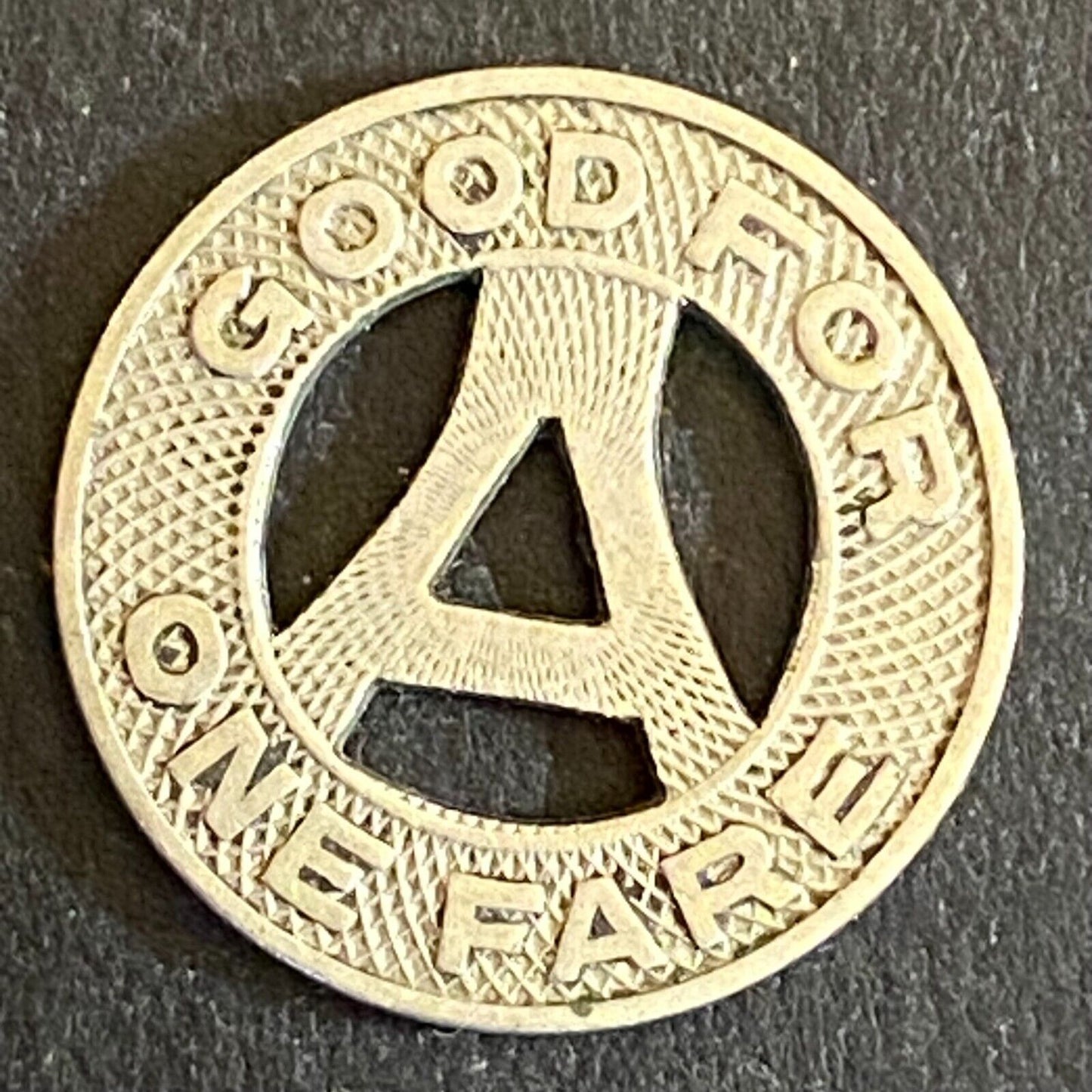 Amarillo Bus Co G/F One Fare Transit Token 16mm WM Hanging "A" Scarce