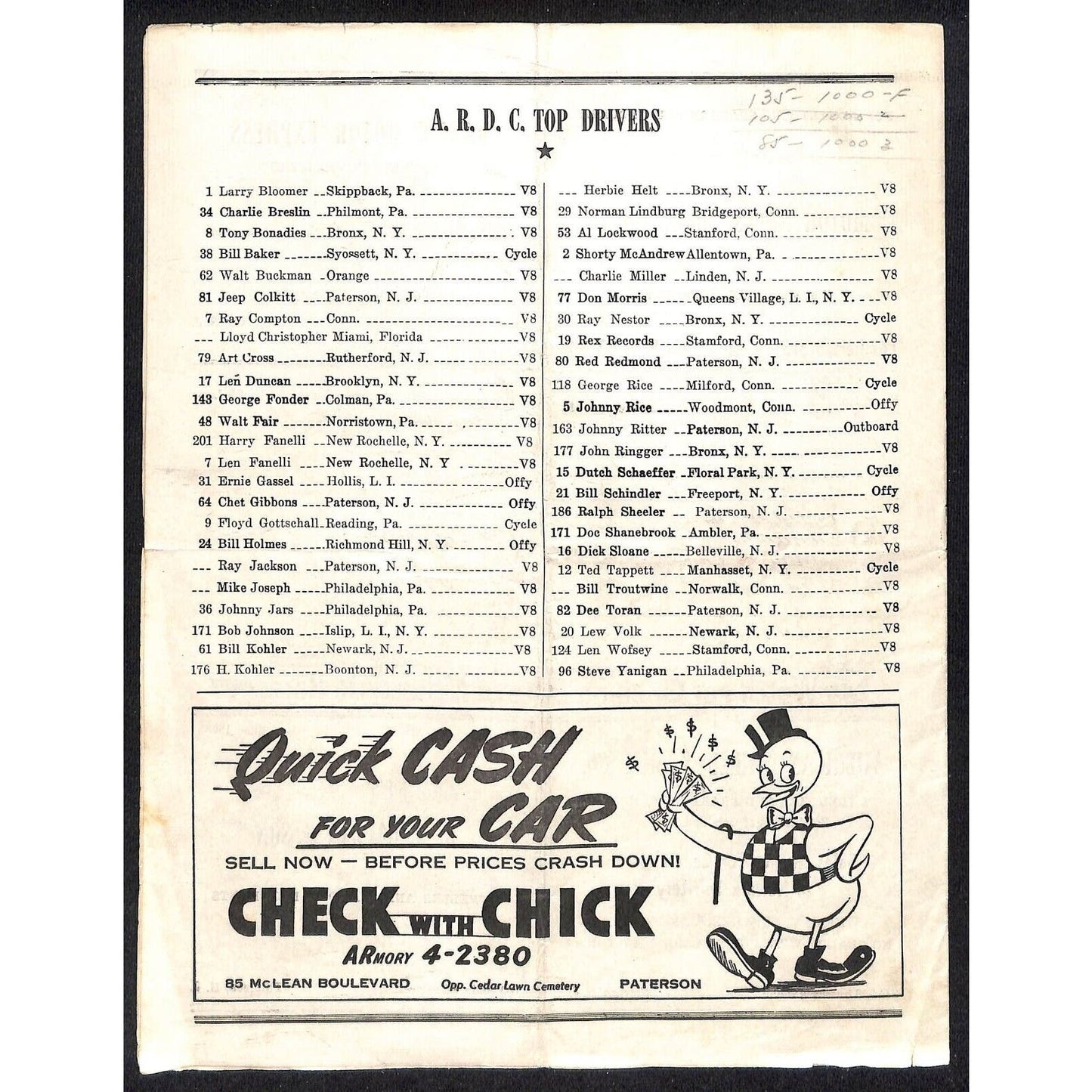 Hinchliffe Stadium Midget Auto Races 7/26/1946 Program Shorty McAndrew 4pp