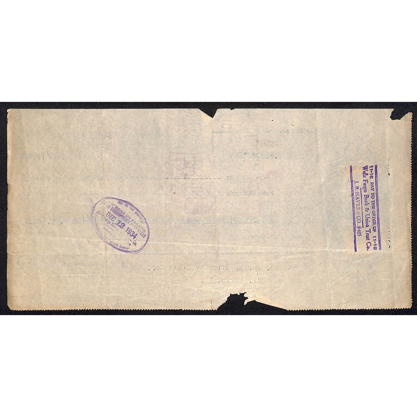 1934 Manila J.B. Harve & Co. / Stickney Cigar Co. First of Exchange #70032