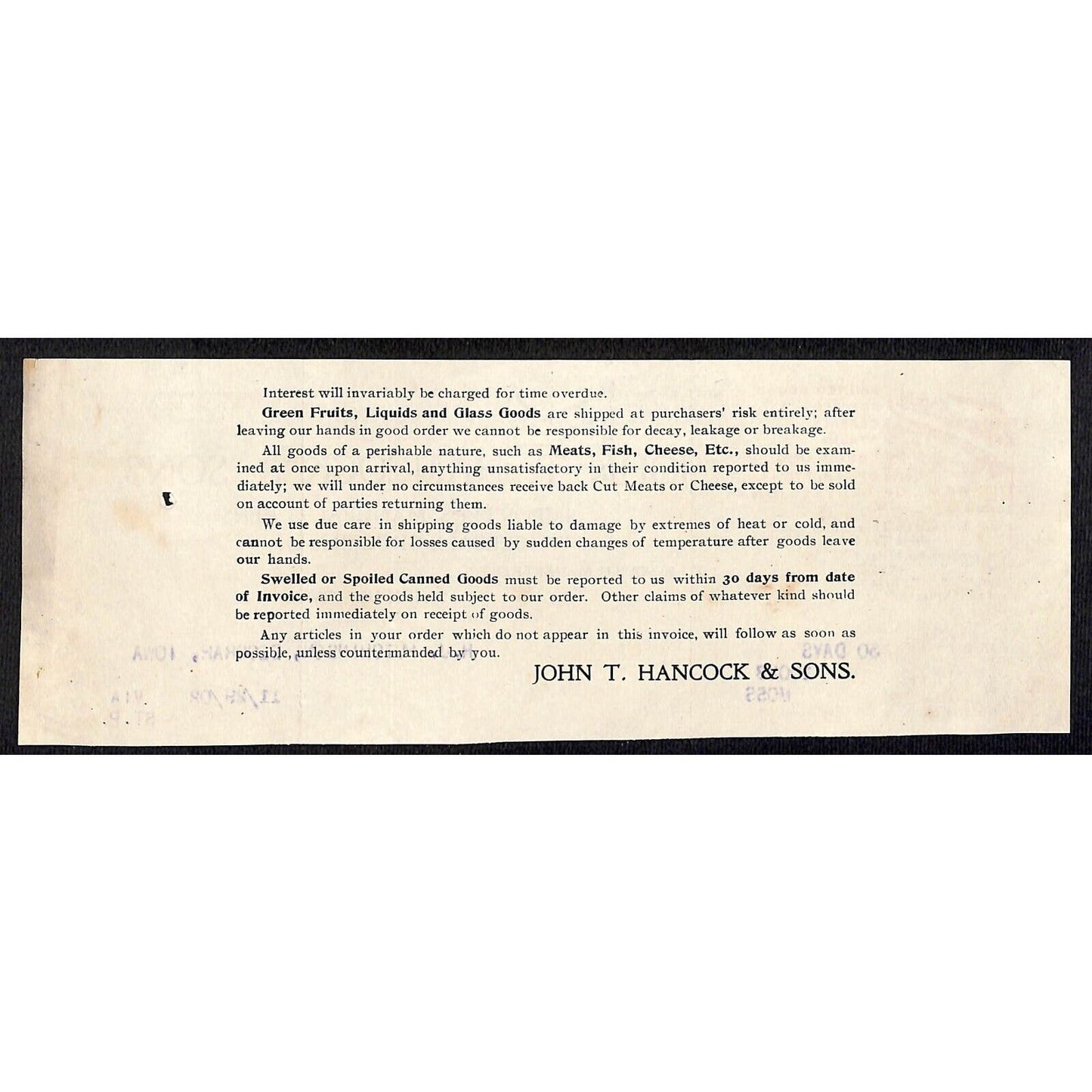 John T Hancock & Sons Dubuque Grocers Hutchinson Decorah* 11/1902 Cut Billhead