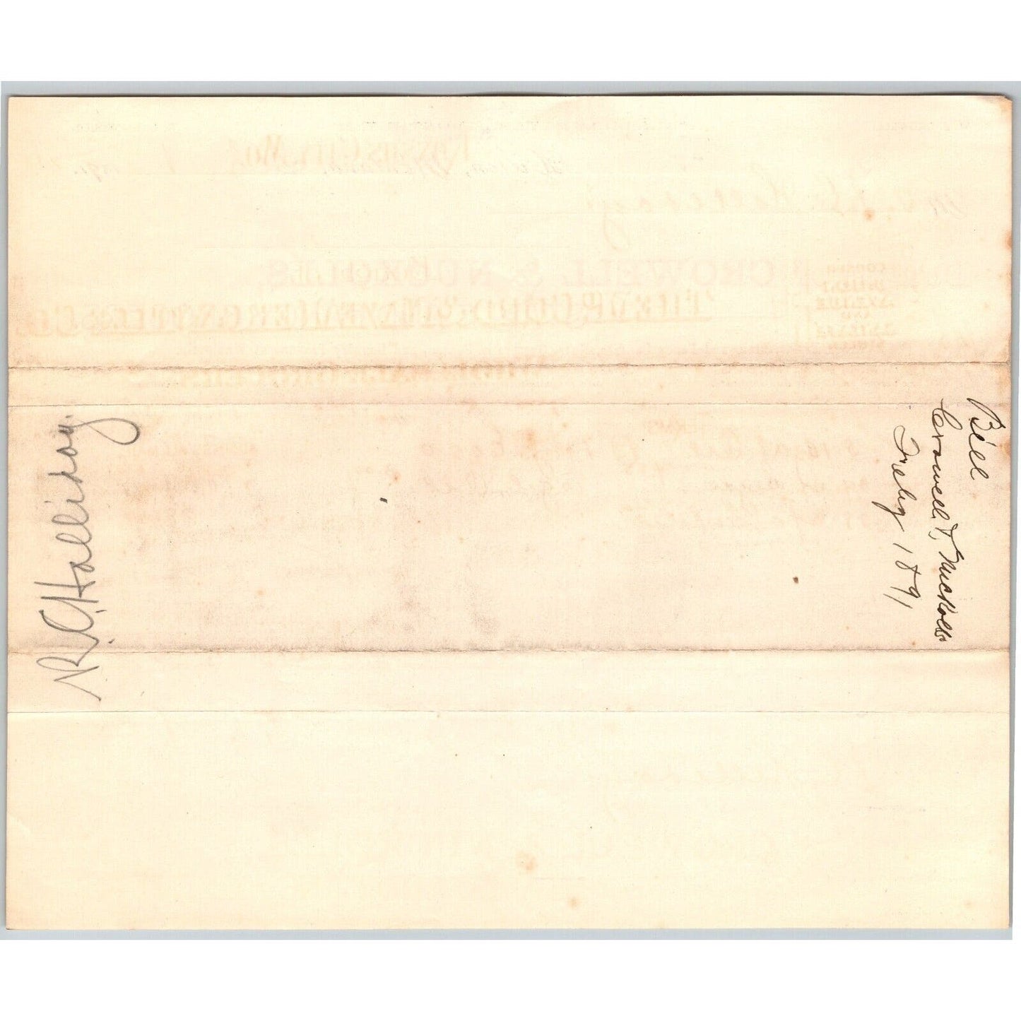 Dillon MT Crowell & Nuckolls Feb. 1891 Billhead Fancy Groceries R.C. Halliday*