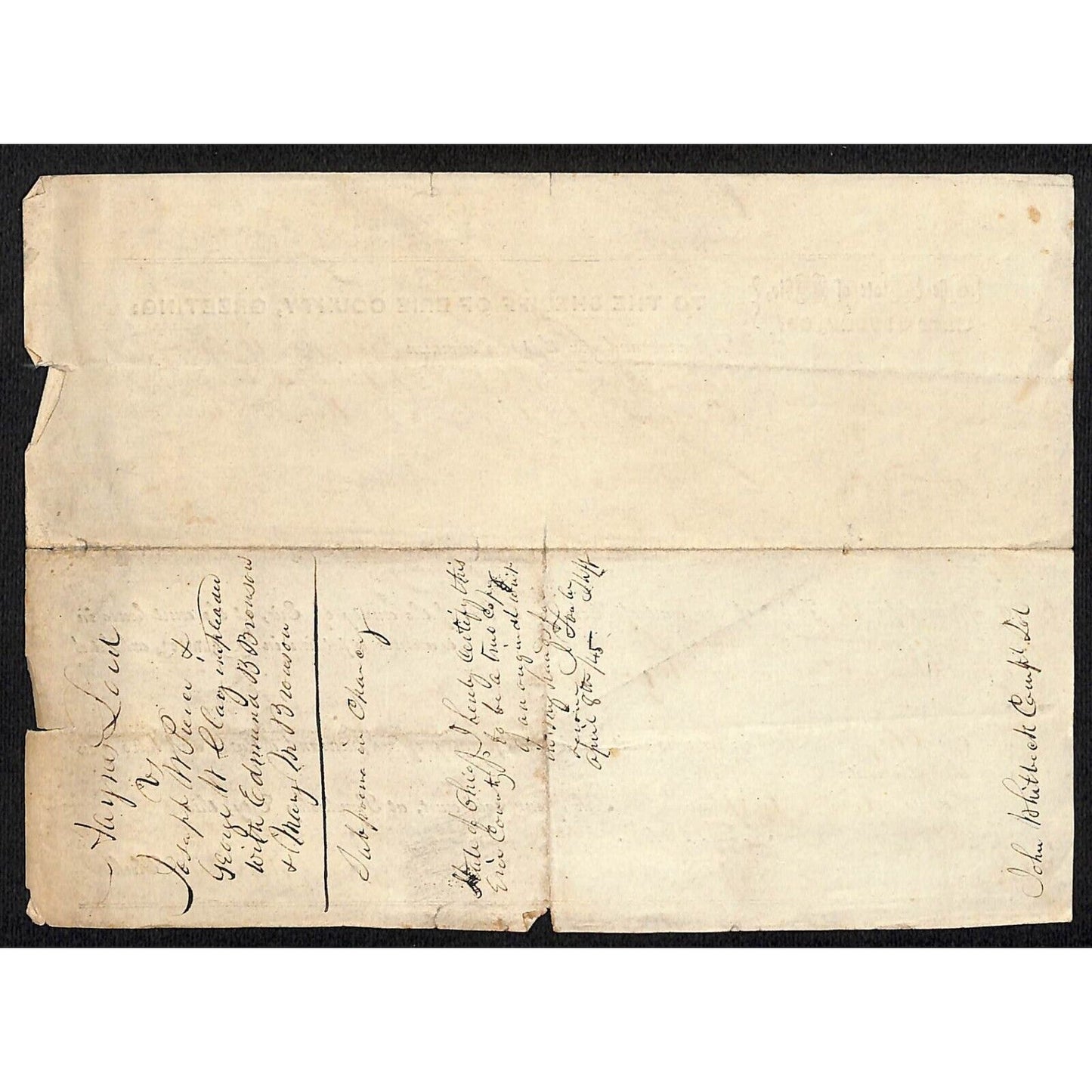 1845 State of Ohio Erie County Sheriff Summons Notice Scarce