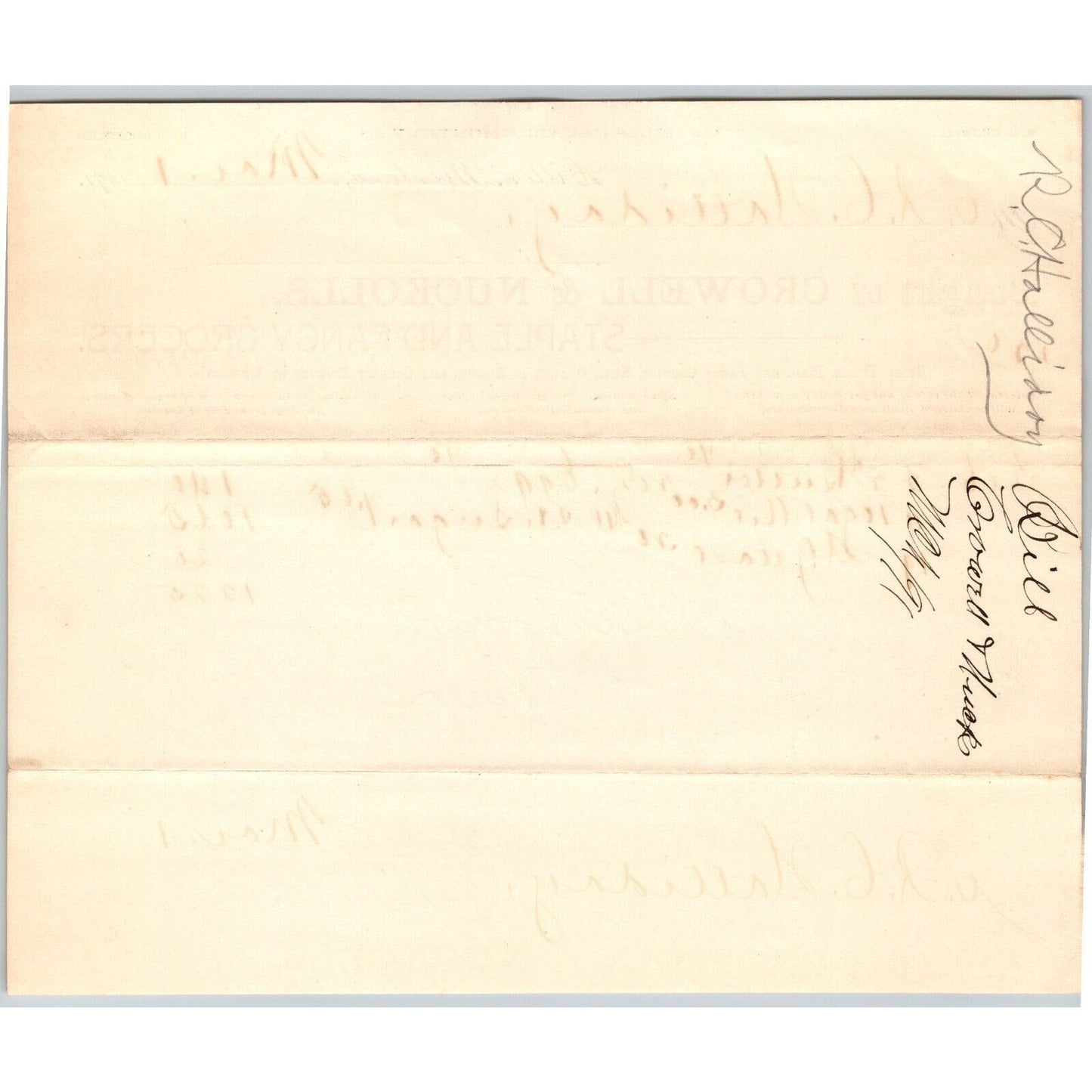 Dillon MT Crowell & Nuckolls Mar. 1891 Billhead Fancy Groceries R.C. Halliday*