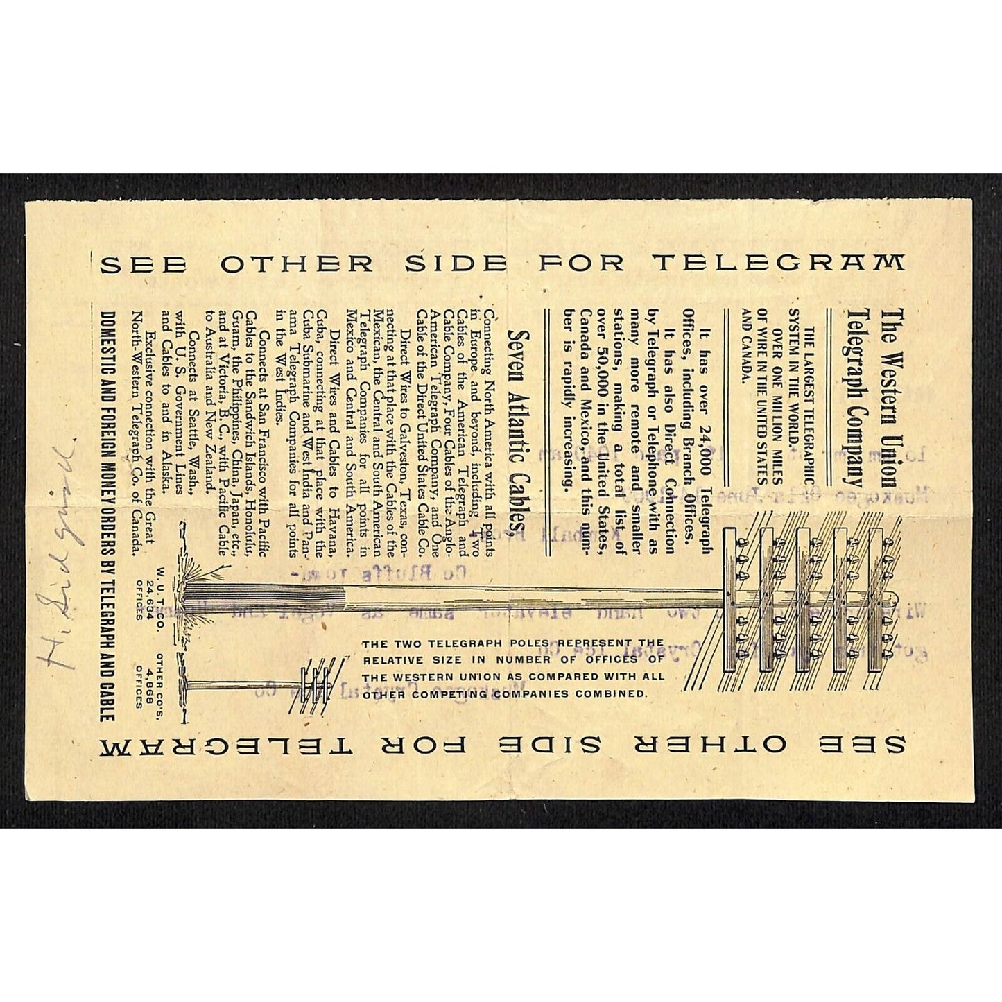 1909 Western Union Telegraph Kimball Bros Elevators Muskogee Crystal Ice Receipt