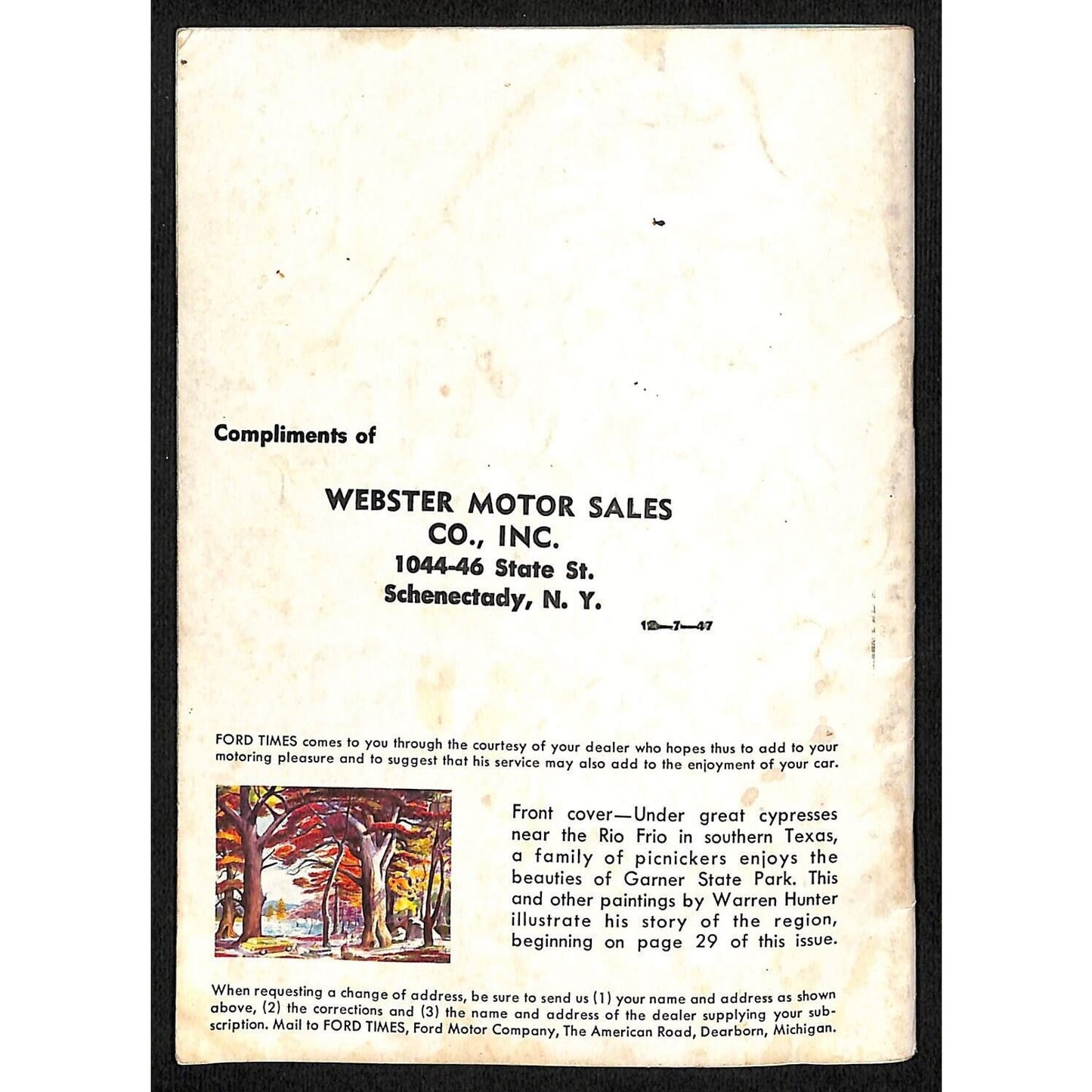 Ford Times October 1959 Travel Magazine / Webster Motor Sales Schenectady 64pp