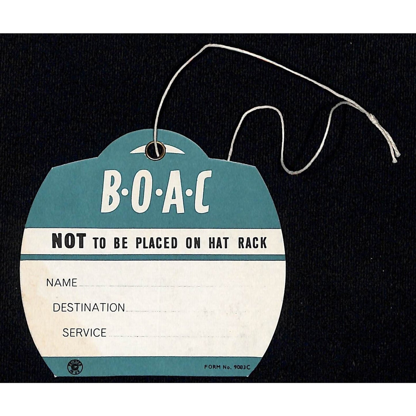 BOAC Airways Baggage Storage Instructions Tag w/ String & Grommet VGC